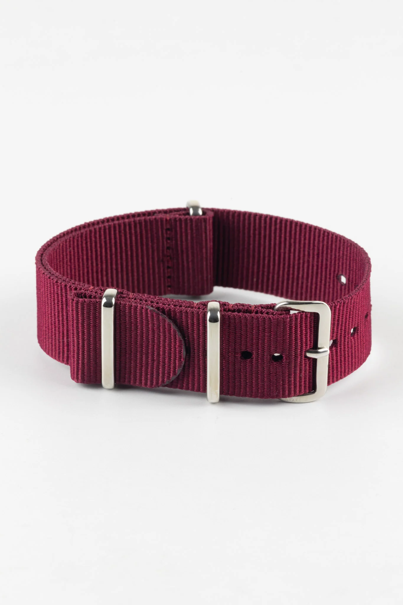 Nylon Watch Strap in BURGUNDY with Polished Buckle and Keepers - Image 3