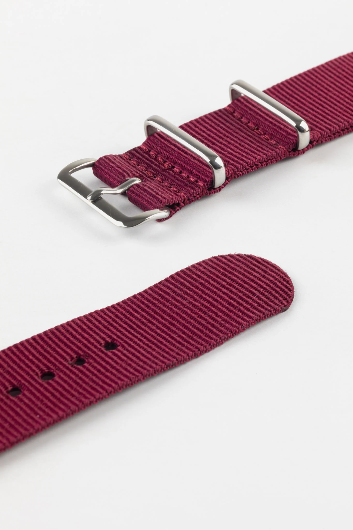 Nylon Watch Strap in BURGUNDY with Polished Buckle and Keepers - Image 5