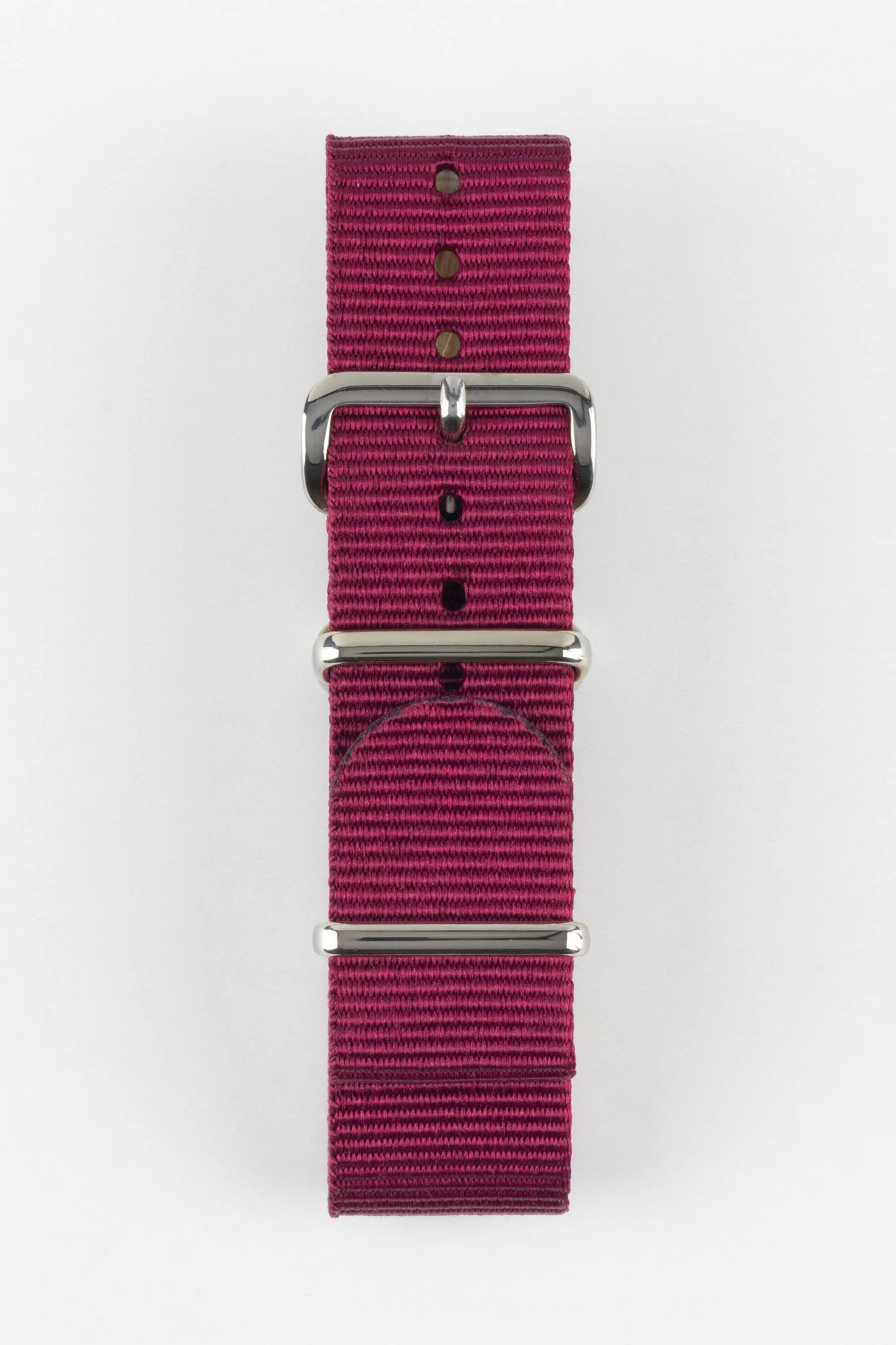 Nylon Watch Strap in BURGUNDY with Polished Buckle and Keepers - Image 7