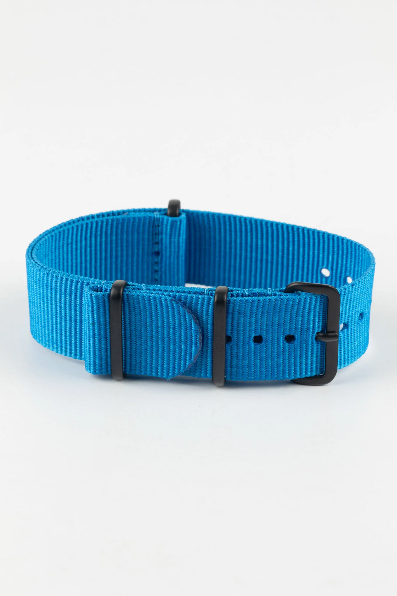 Nylon Watch Strap in CAPRI BLUE with Black PVD Buckle and Keepers - Image 3
