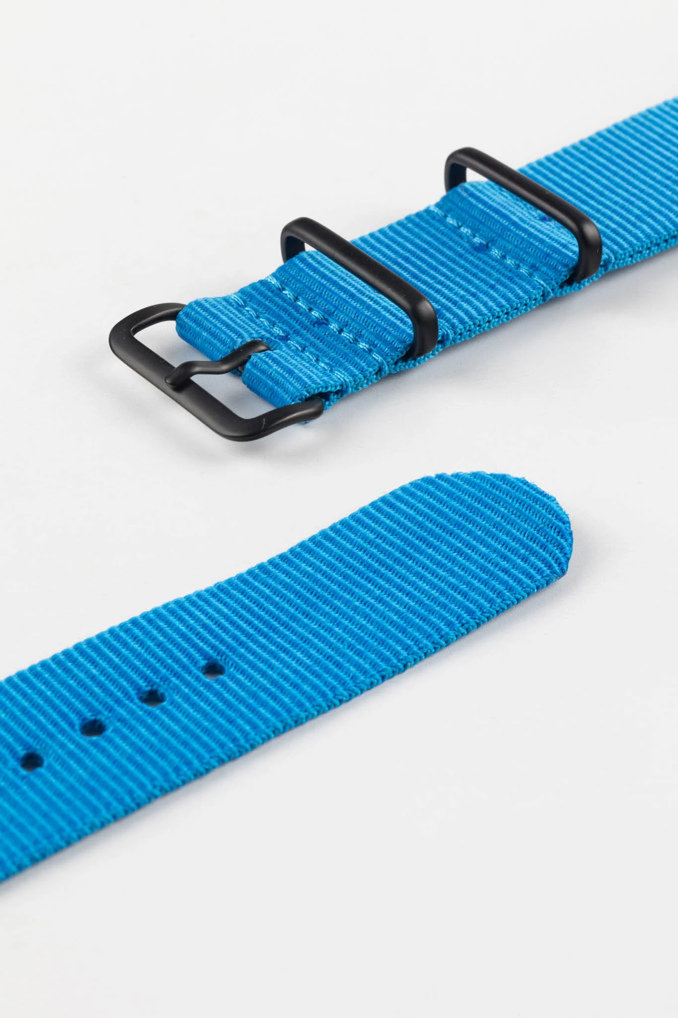 Nylon Watch Strap in CAPRI BLUE with Black PVD Buckle and Keepers - Image 5