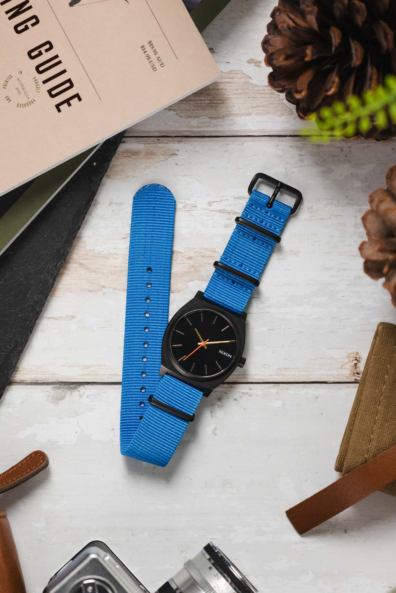 Nylon Watch Strap in CAPRI BLUE with Black PVD Buckle and Keepers - Image 6
