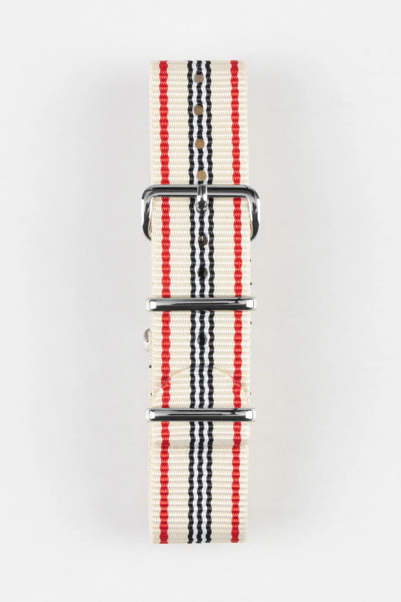 Nylon Watch Strap in CREAM/RED/WHITE with Polished Buckle and Keepers - Image 7