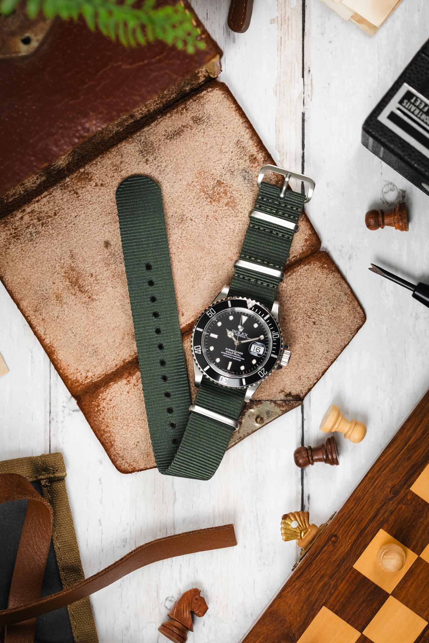 Nylon Watch Strap in DARK GREY with Brushed Buckle & Keepers - Image 7