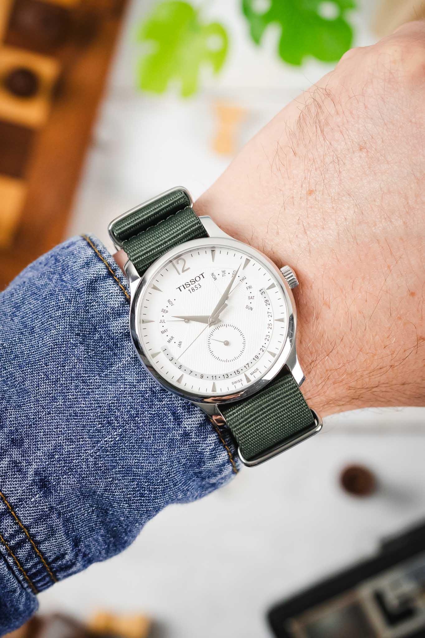Nylon Watch Strap in DARK GREY with Polished Buckle & Keepers - Image 2