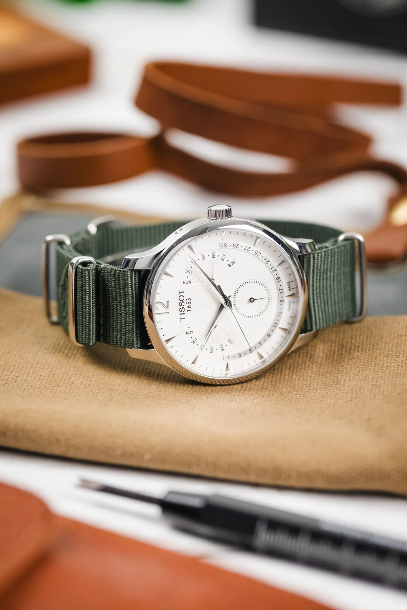 Nylon Watch Strap in DARK GREY with Polished Buckle & Keepers - Image 4