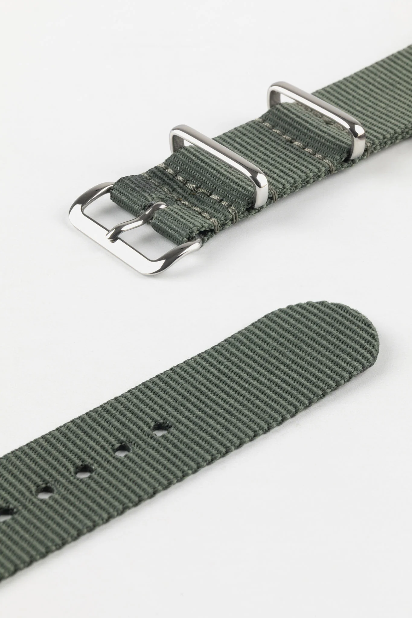 Nylon Watch Strap in DARK GREY with Polished Buckle & Keepers - Image 5