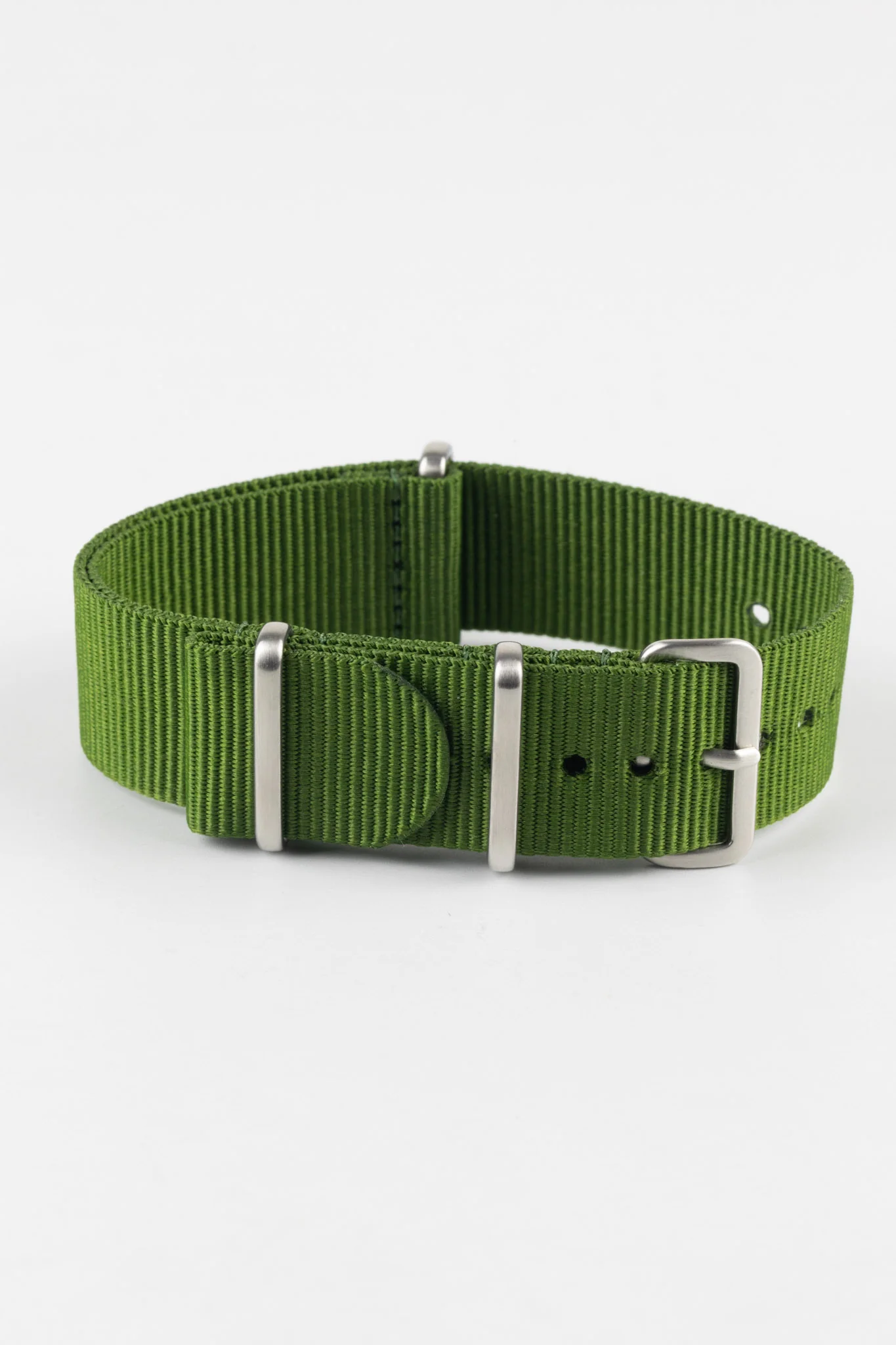 Nylon Watch Strap in GREEN with Brushed Buckle and Keepers - Image 3