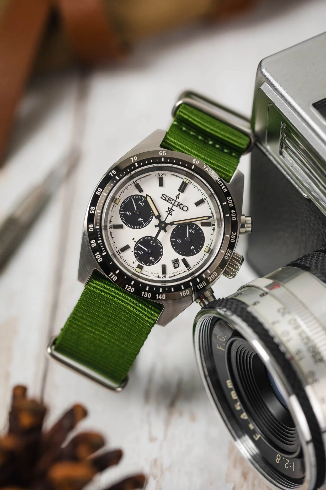 Nylon Watch Strap in GREEN with Brushed Buckle and Keepers - Image 4