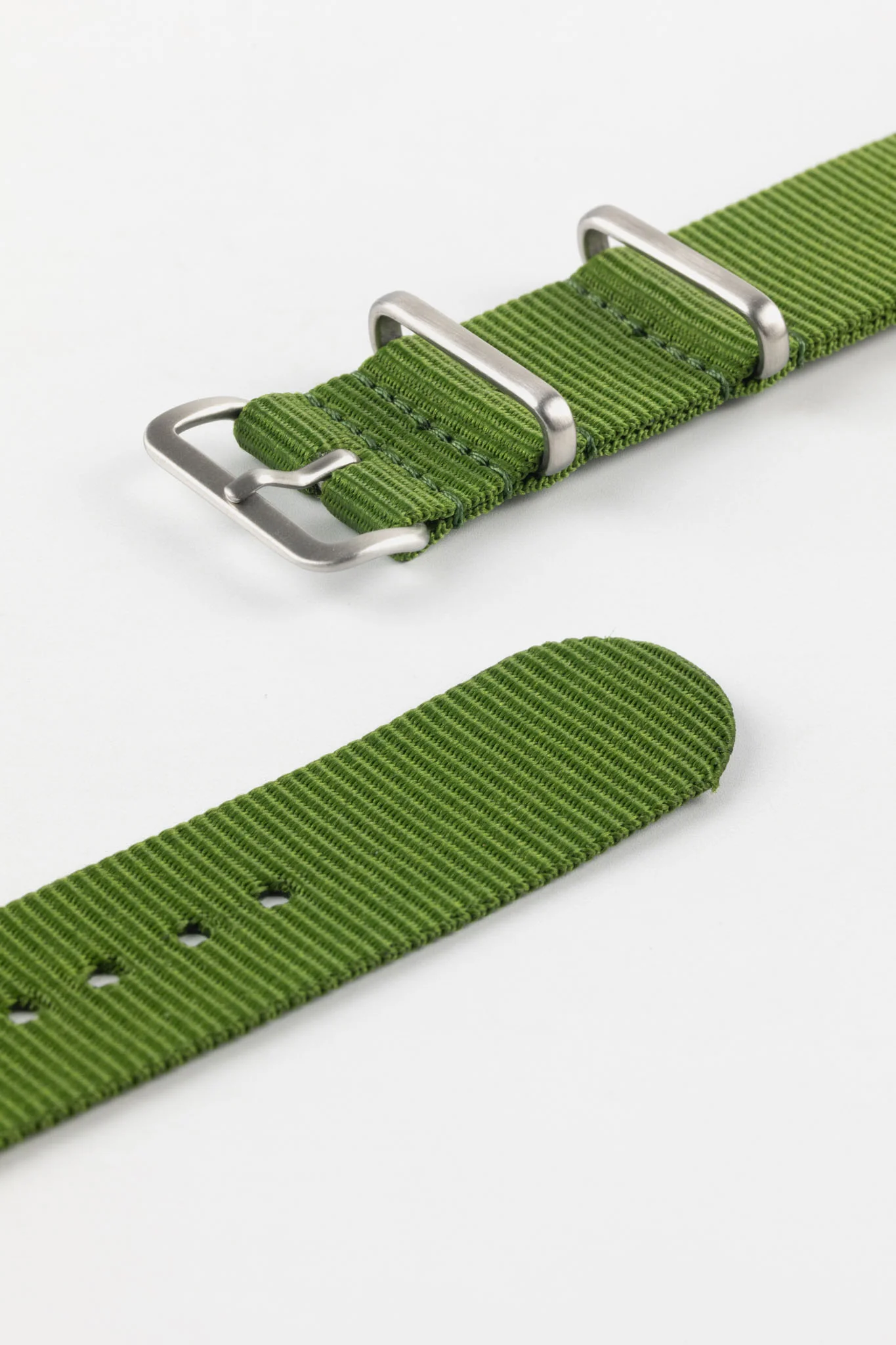 Nylon Watch Strap in GREEN with Brushed Buckle and Keepers - Image 5