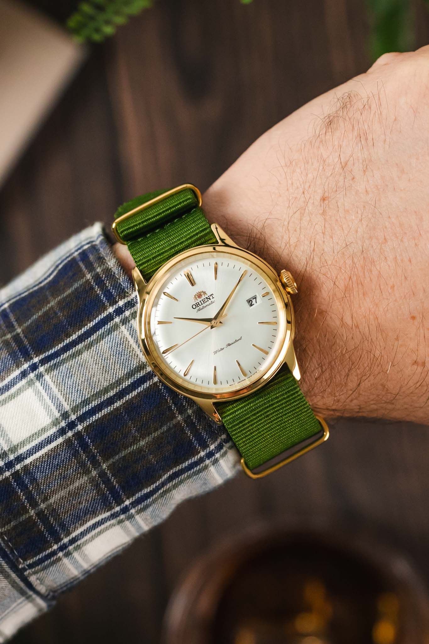 Nylon Watch Strap in GREEN with Gold Buckle and Keepers - Image 2