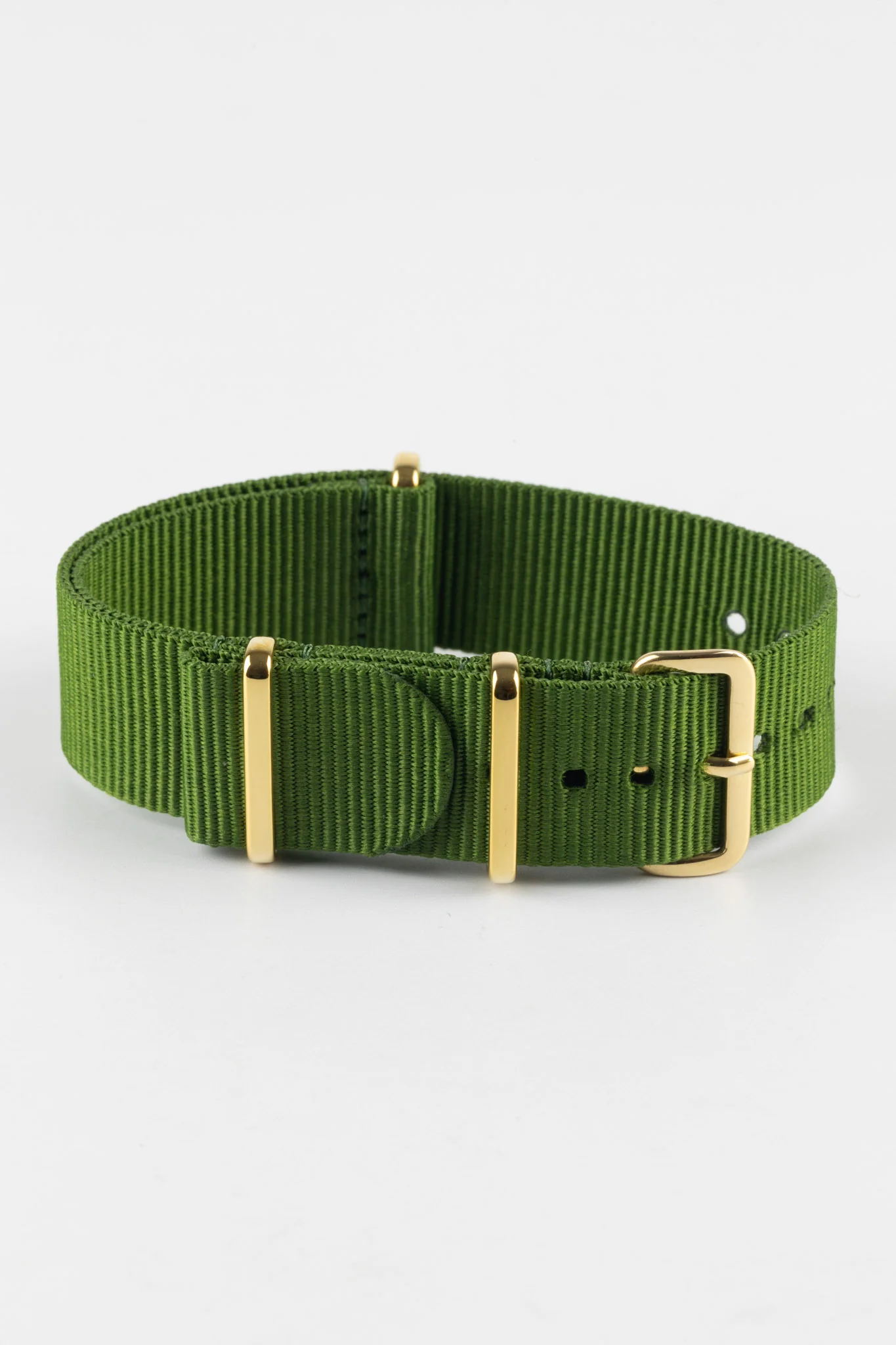 Nylon Watch Strap in GREEN with Gold Buckle and Keepers - Image 3
