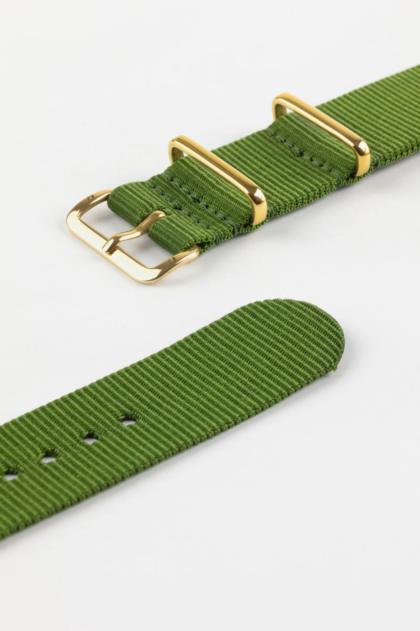 Nylon Watch Strap in GREEN with Gold Buckle and Keepers - Image 5