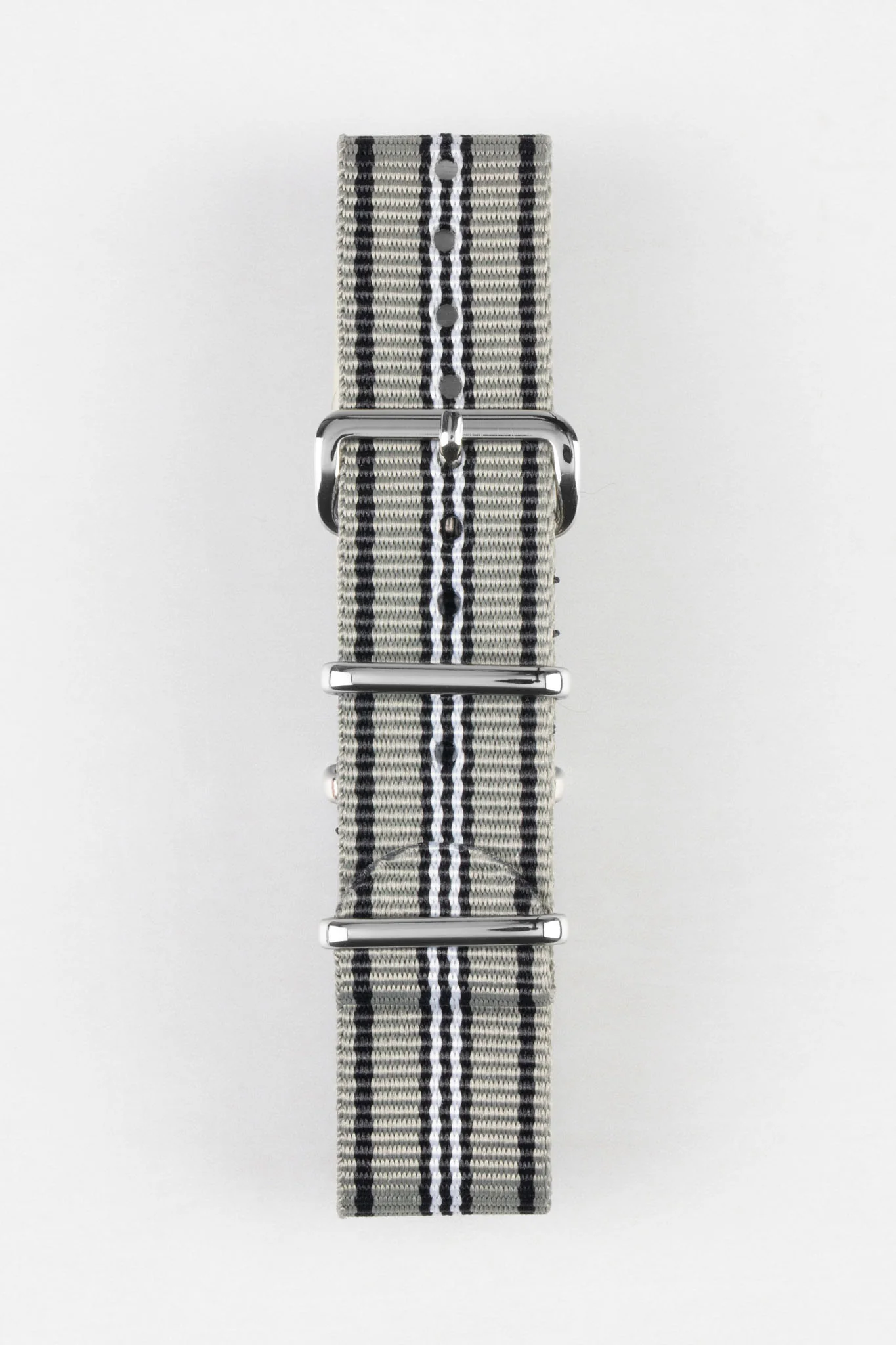 Nylon Watch Strap in GREY/BLACK/WHITE with Polished Buckle and Keepers - Image 7