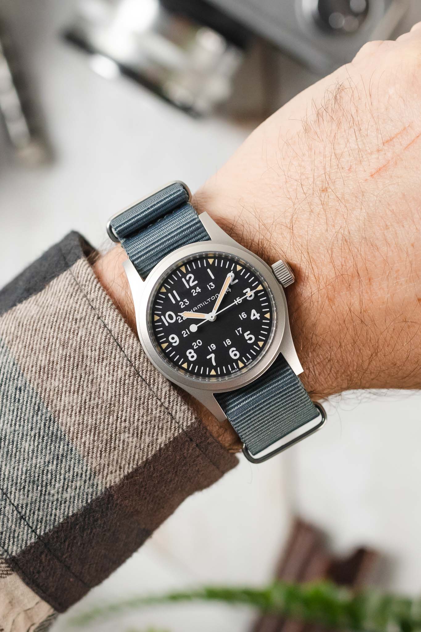 Nylon Watch Strap in GREY with Brushed Buckle and Keepers - Image 2