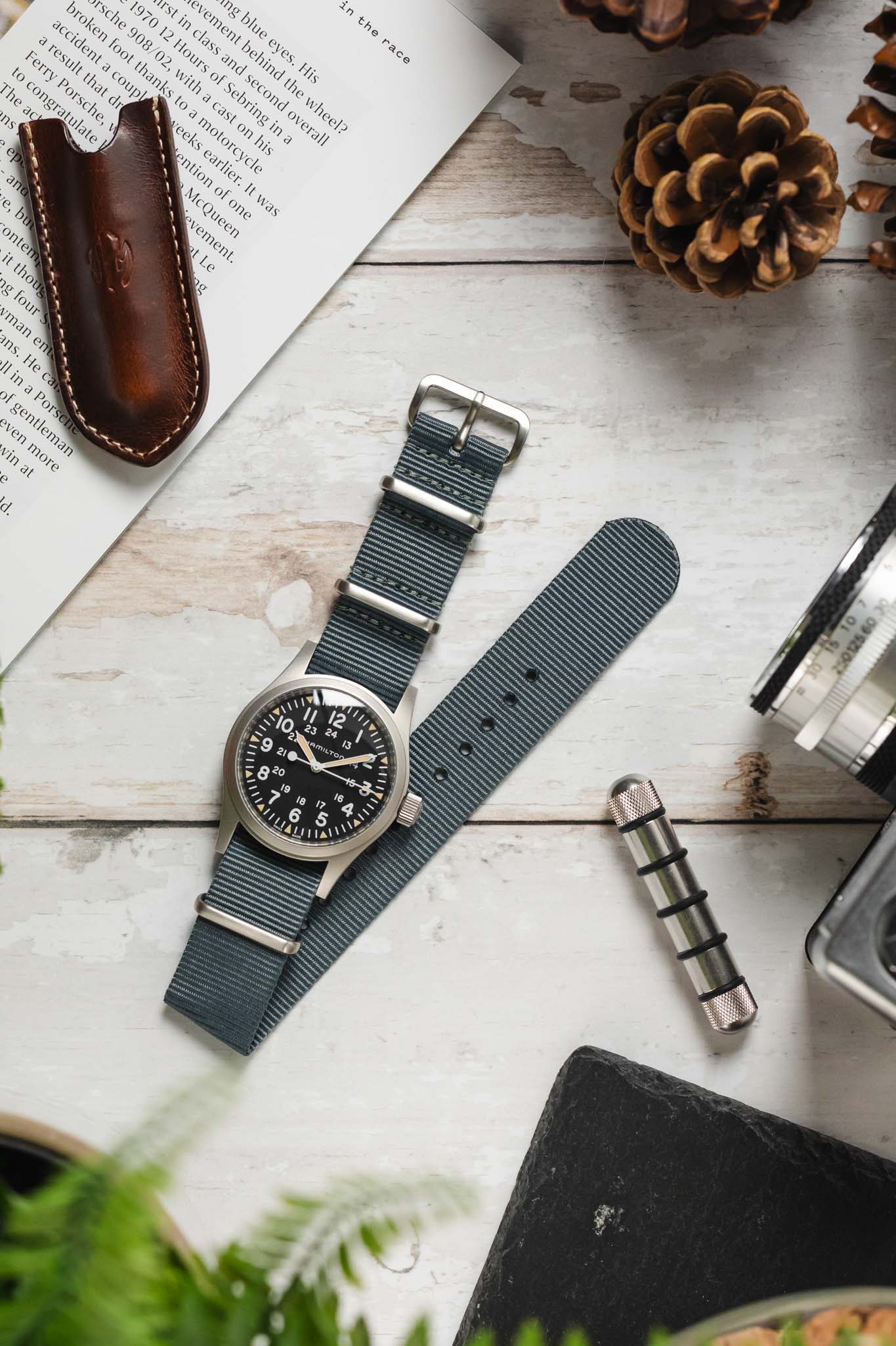 Nylon Watch Strap in GREY with Brushed Buckle and Keepers - Image 6