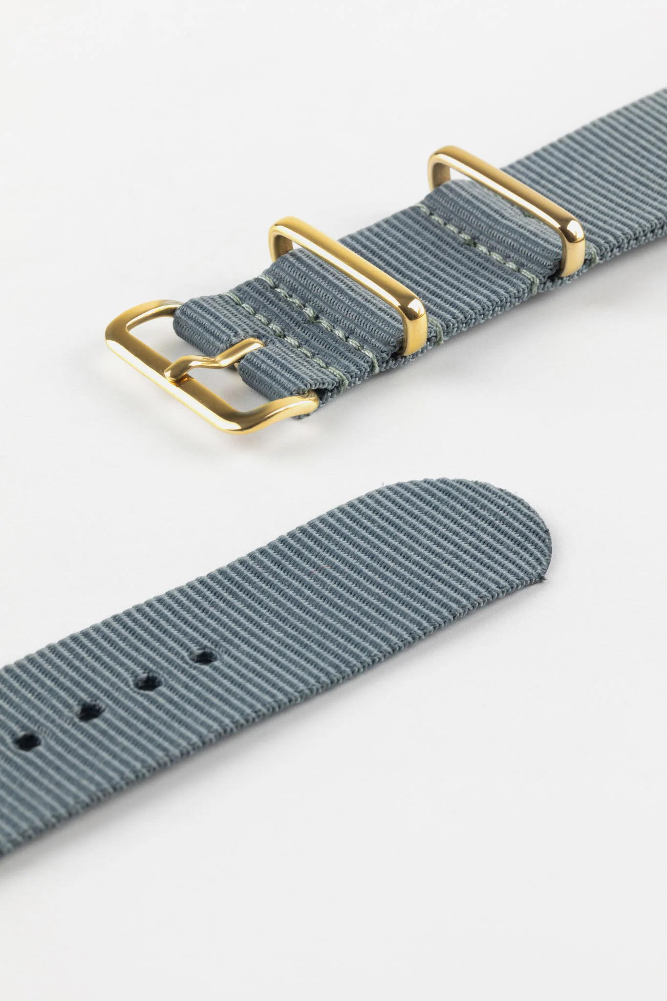 Nylon Watch Strap in GREY with Gold Buckle and Keepers - Image 5
