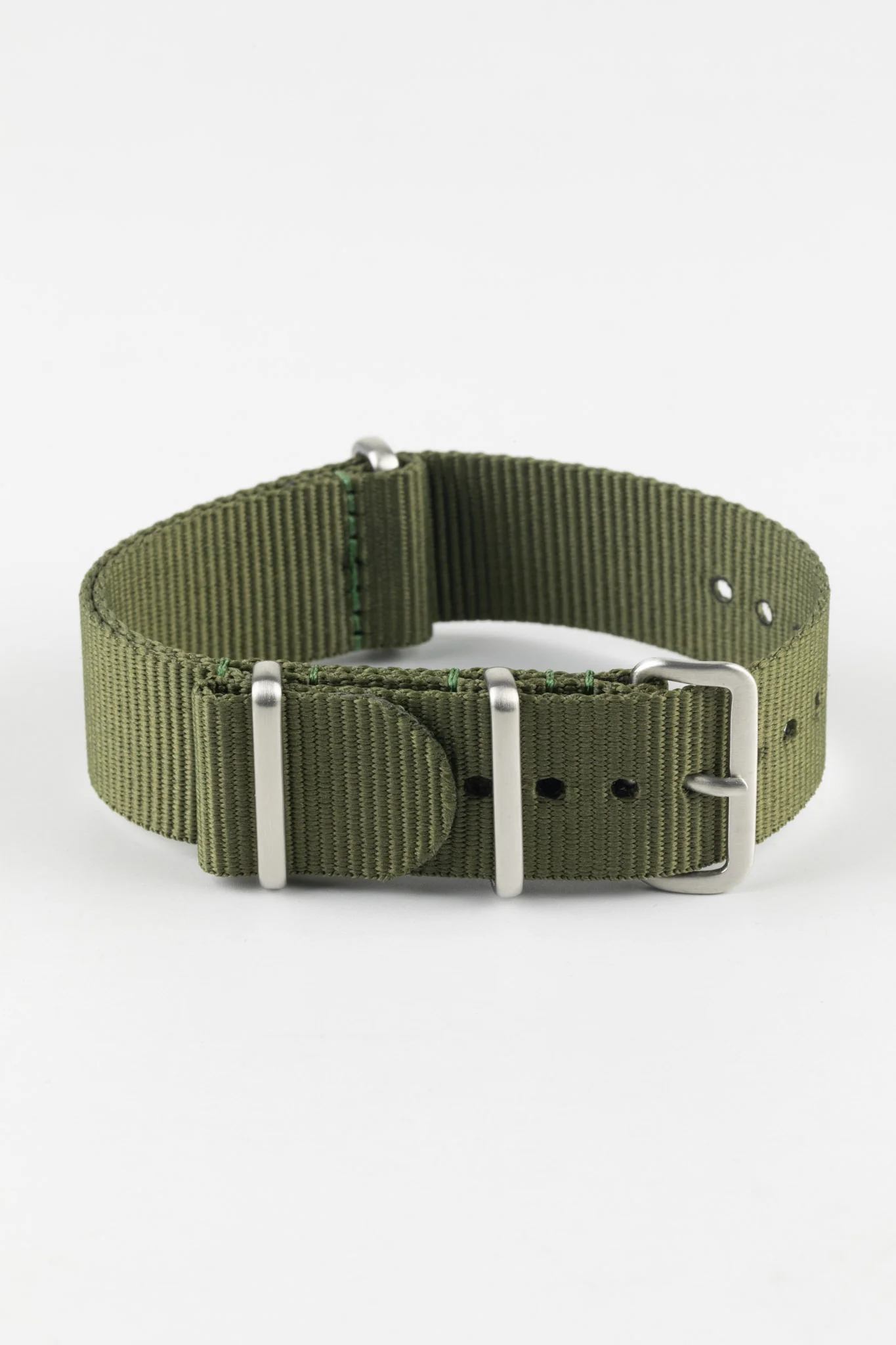 Nylon Watch Strap in OLIVE GREEN with Brushed Buckle & Keepers - Image 3