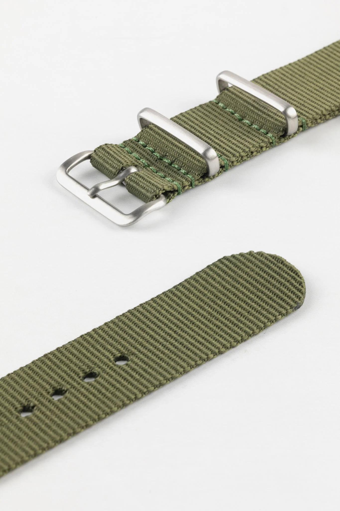 Nylon Watch Strap in OLIVE GREEN with Brushed Buckle & Keepers - Image 5