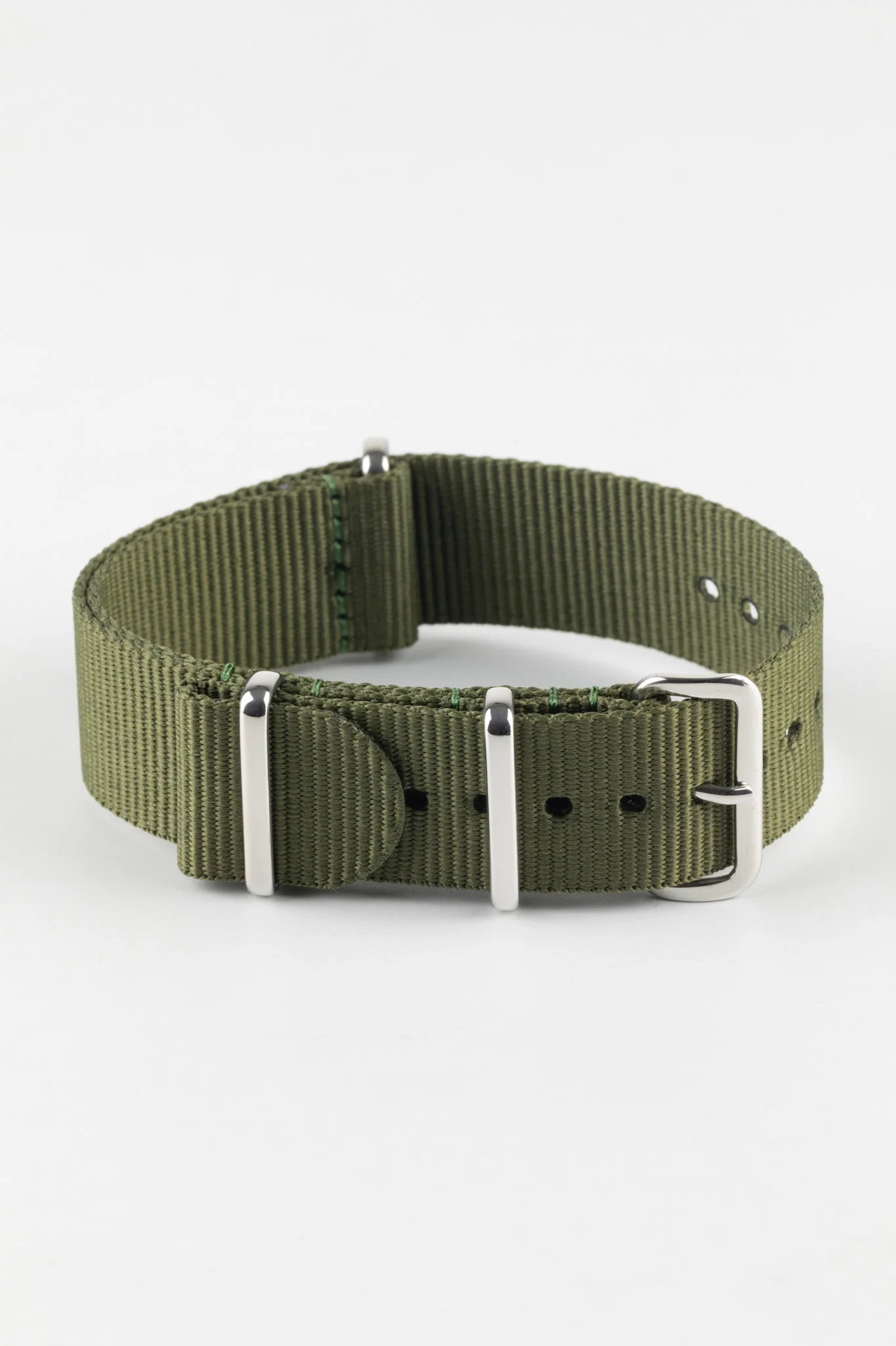 Nylon Watch Strap in OLIVE GREEN with Polished Buckle & Keepers - Image 3