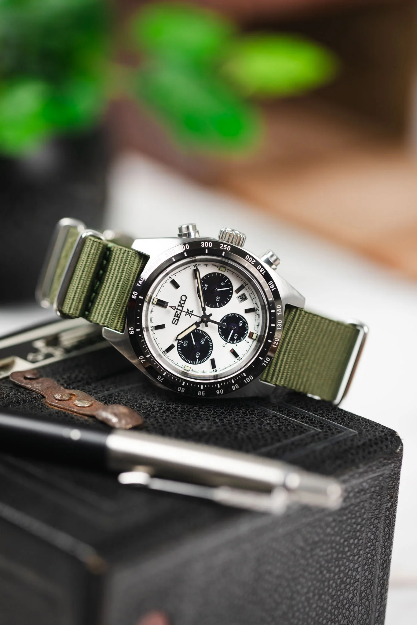 Nylon Watch Strap in OLIVE GREEN with Polished Buckle & Keepers - Image 4