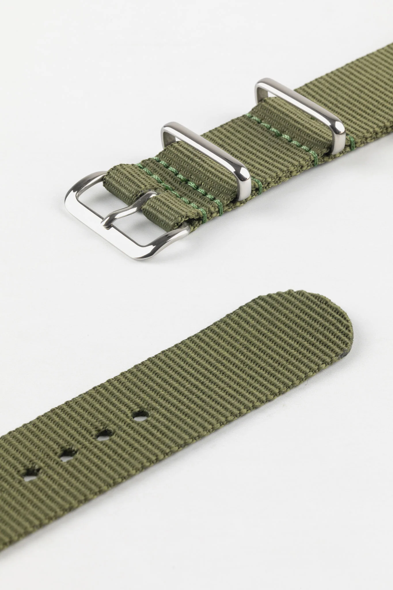 Nylon Watch Strap in OLIVE GREEN with Polished Buckle & Keepers - Image 5
