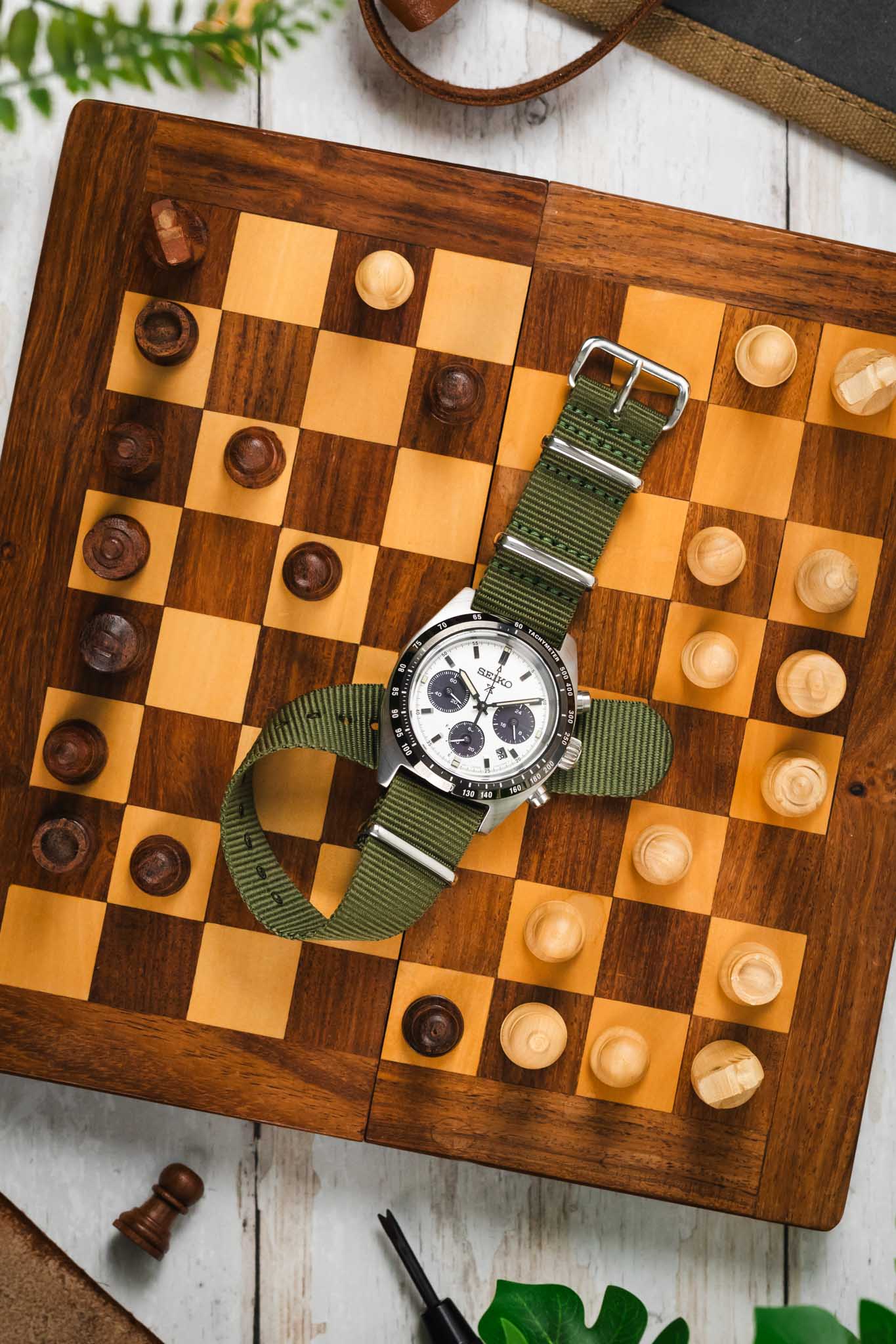 Nylon Watch Strap in OLIVE GREEN with Polished Buckle & Keepers - Image 7
