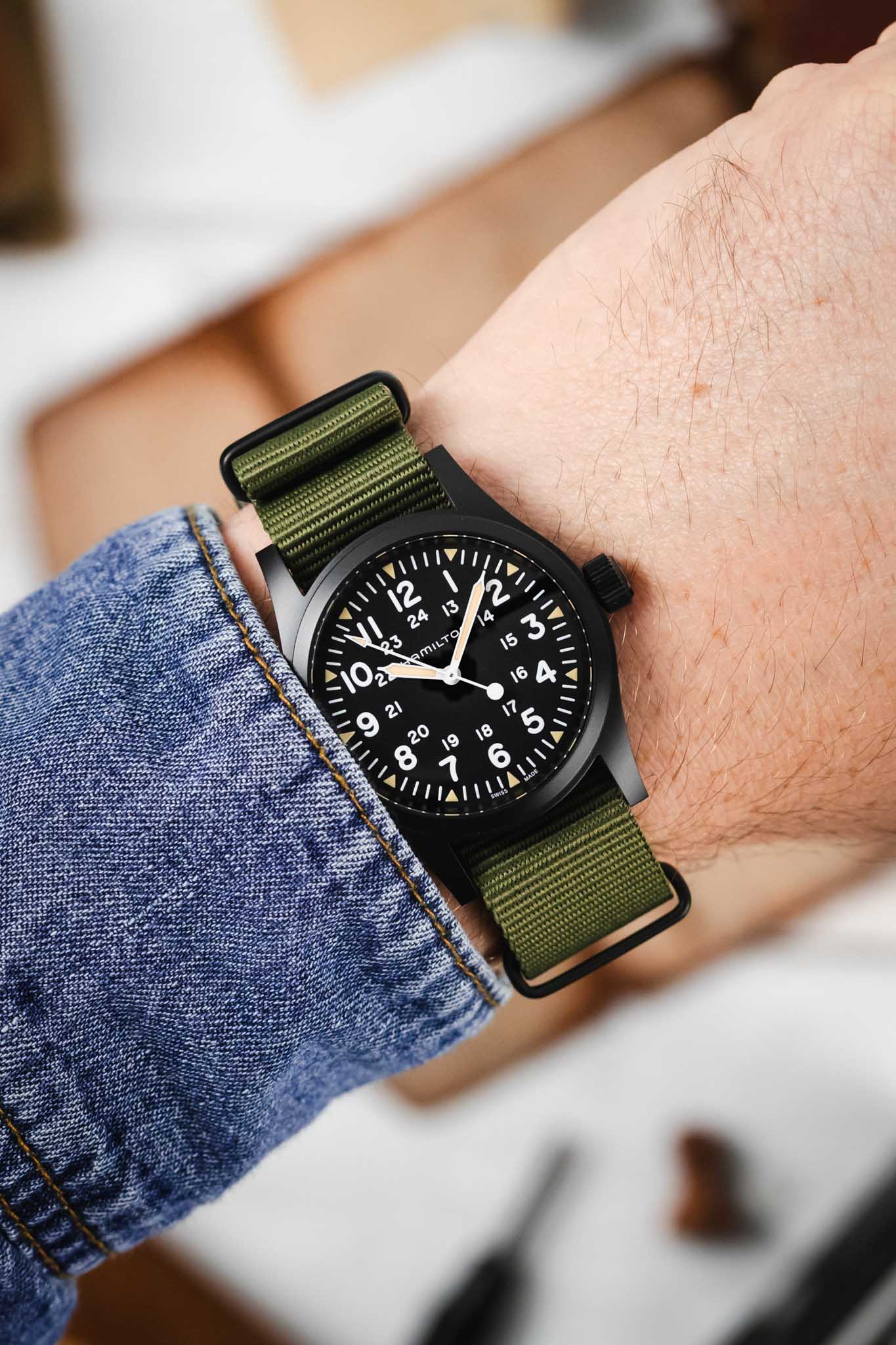 Nylon Watch Strap in OLIVE GREEN with PVD Buckle & Keepers - Image 2