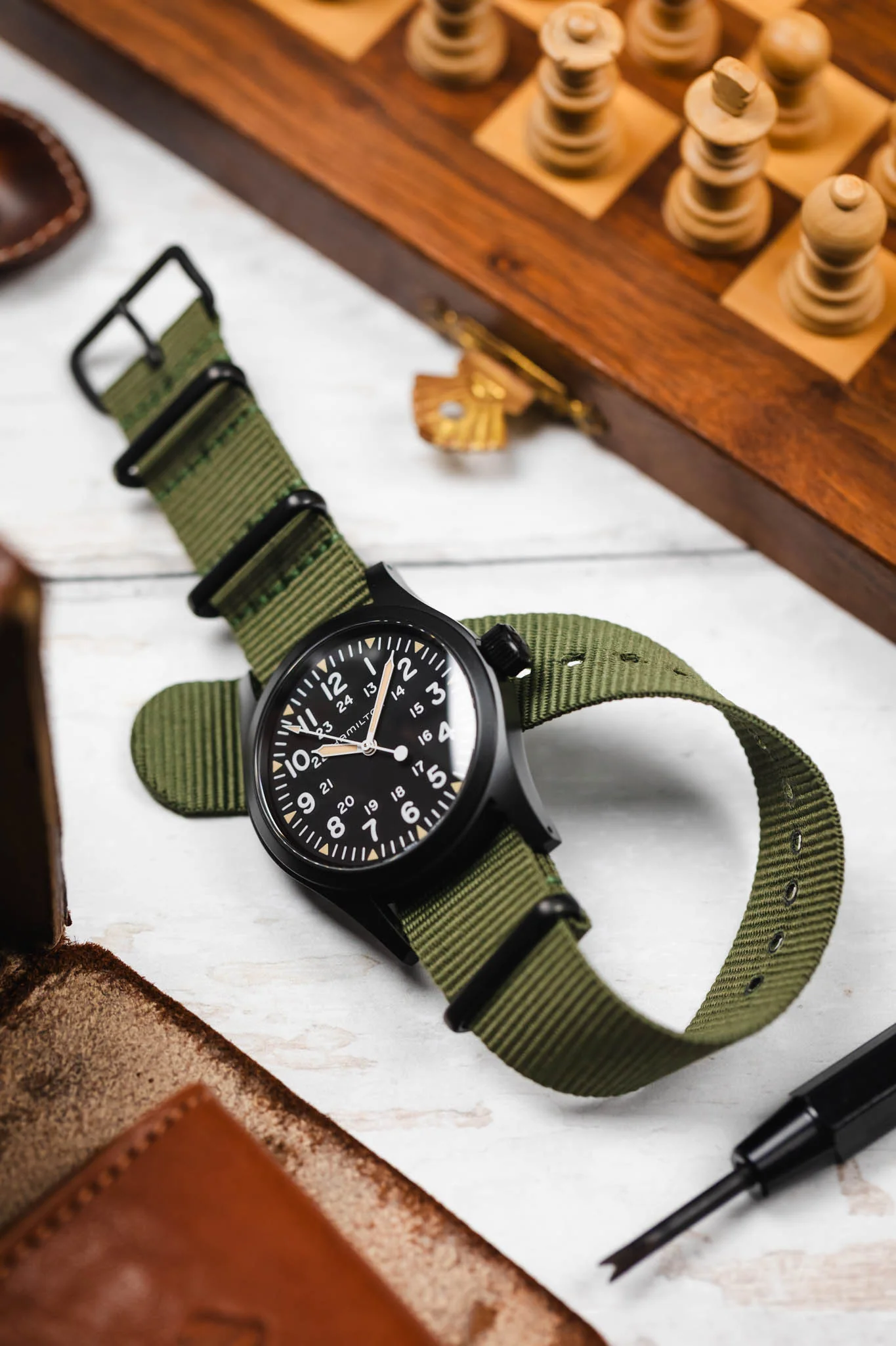 Nylon Watch Strap in OLIVE GREEN with PVD Buckle & Keepers - Image 6