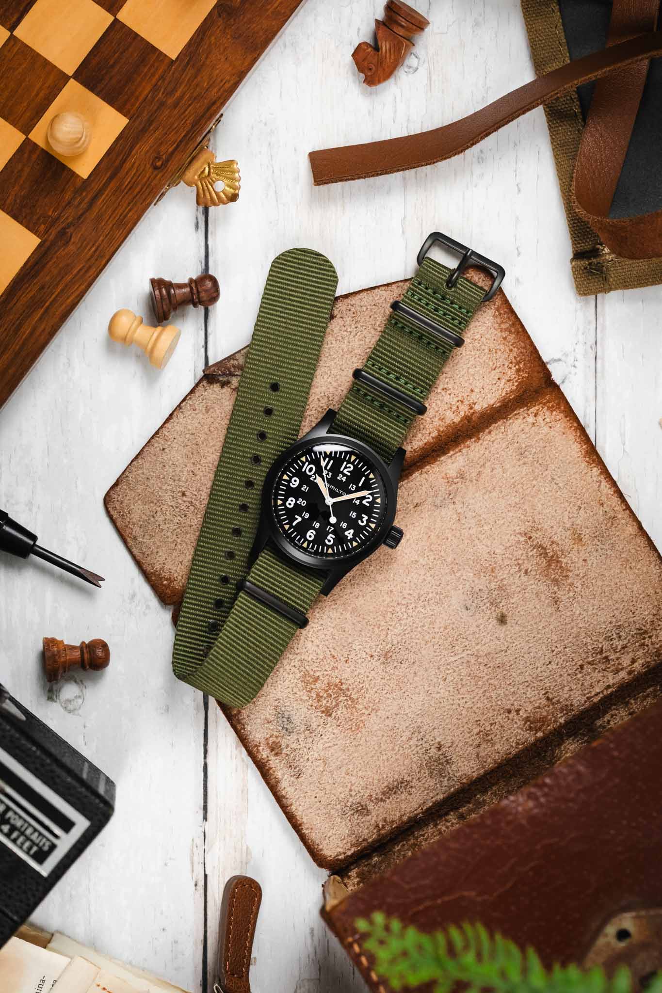 Nylon Watch Strap in OLIVE GREEN with PVD Buckle & Keepers - Image 7