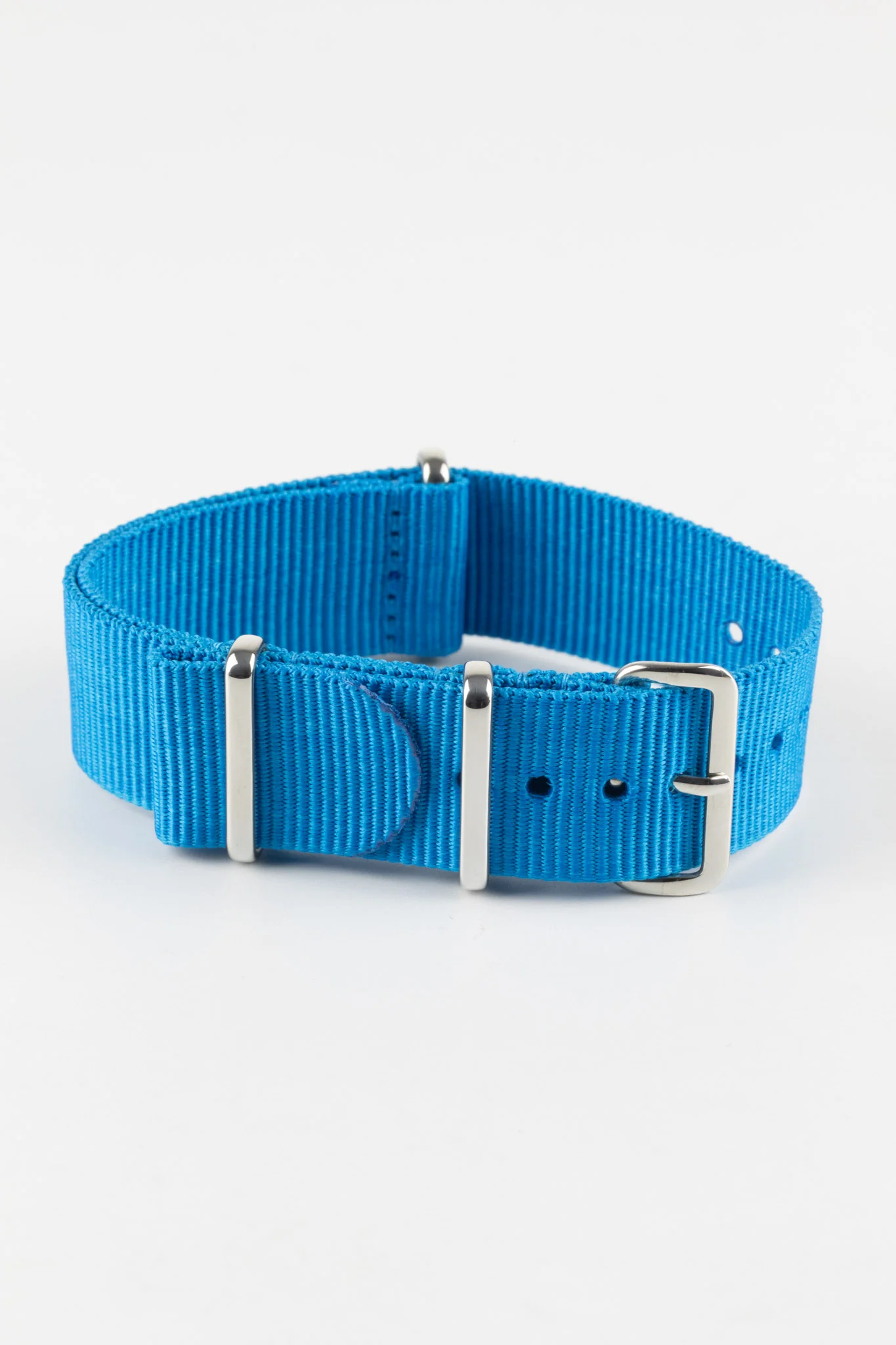 Nylon Watch Strap in CAPRI BLUE with Polished Buckle and Keepers - Image 3