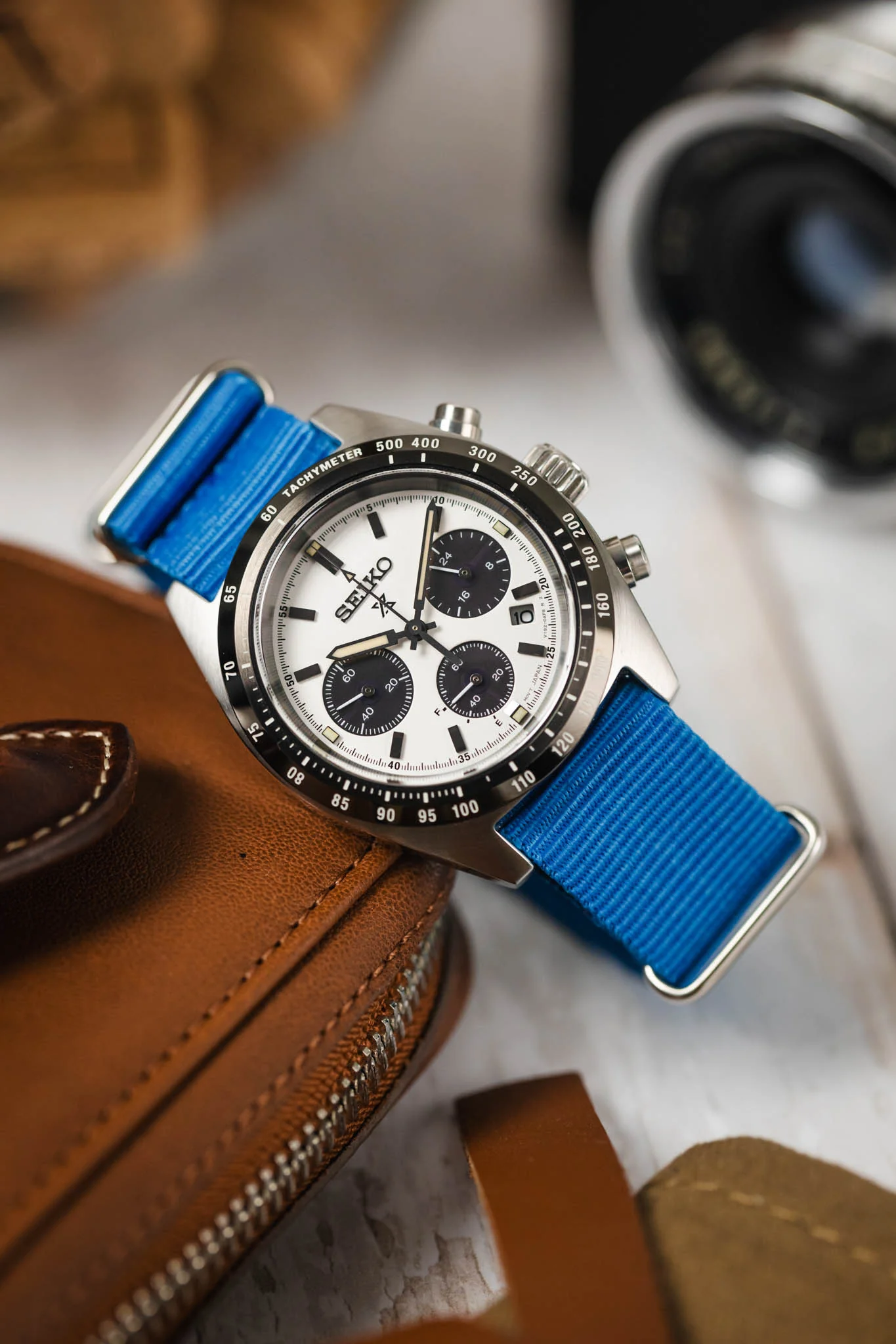 Nylon Watch Strap in CAPRI BLUE with Polished Buckle and Keepers - Image 4