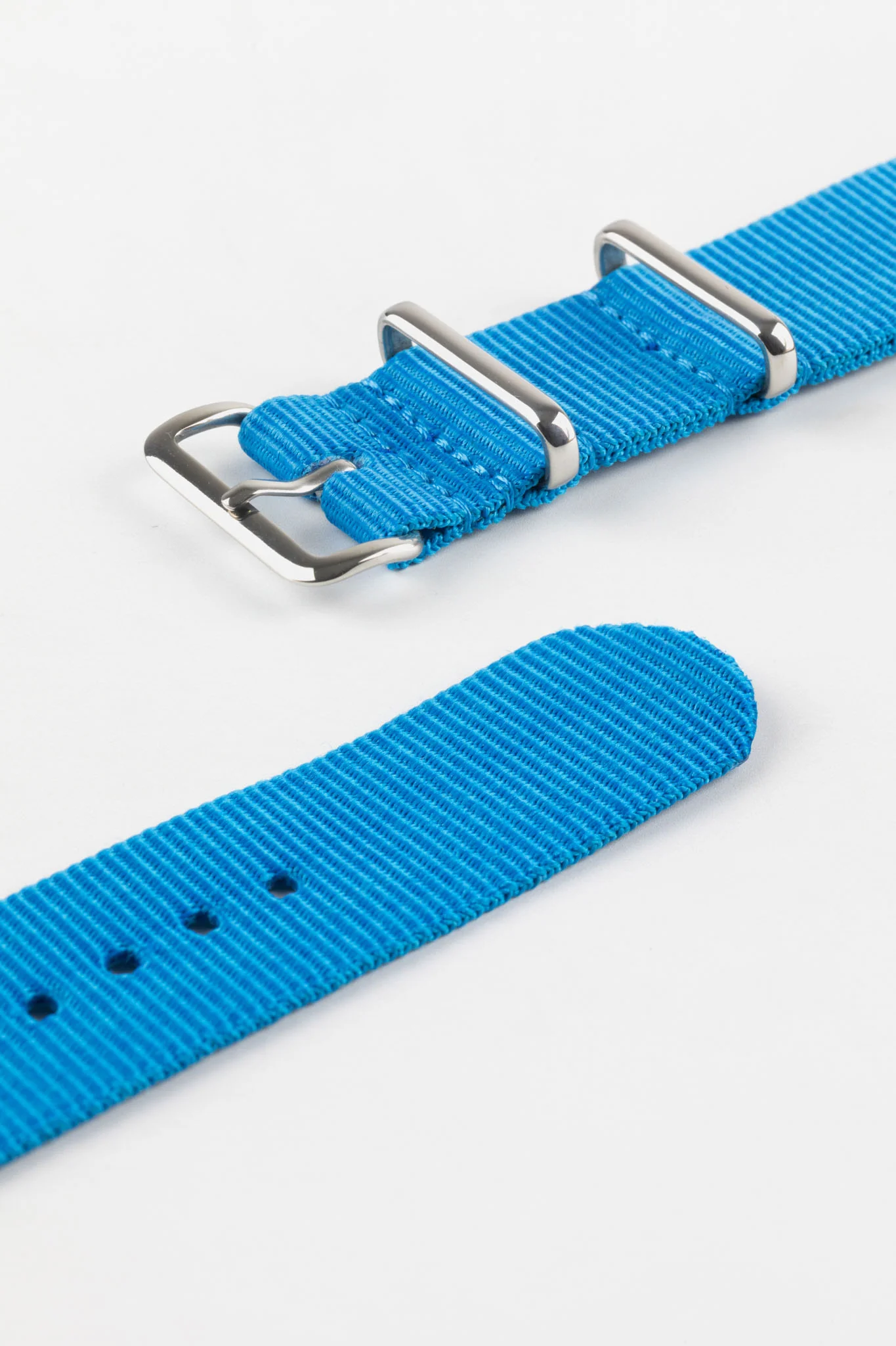 Nylon Watch Strap in CAPRI BLUE with Polished Buckle and Keepers - Image 5