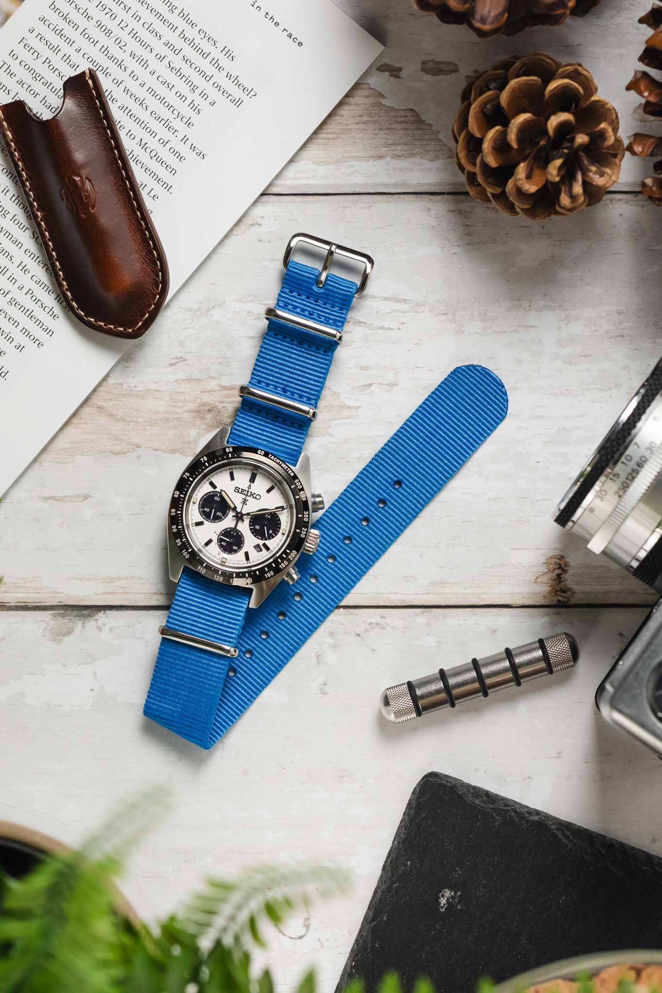 Nylon Watch Strap in CAPRI BLUE with Polished Buckle and Keepers - Image 6
