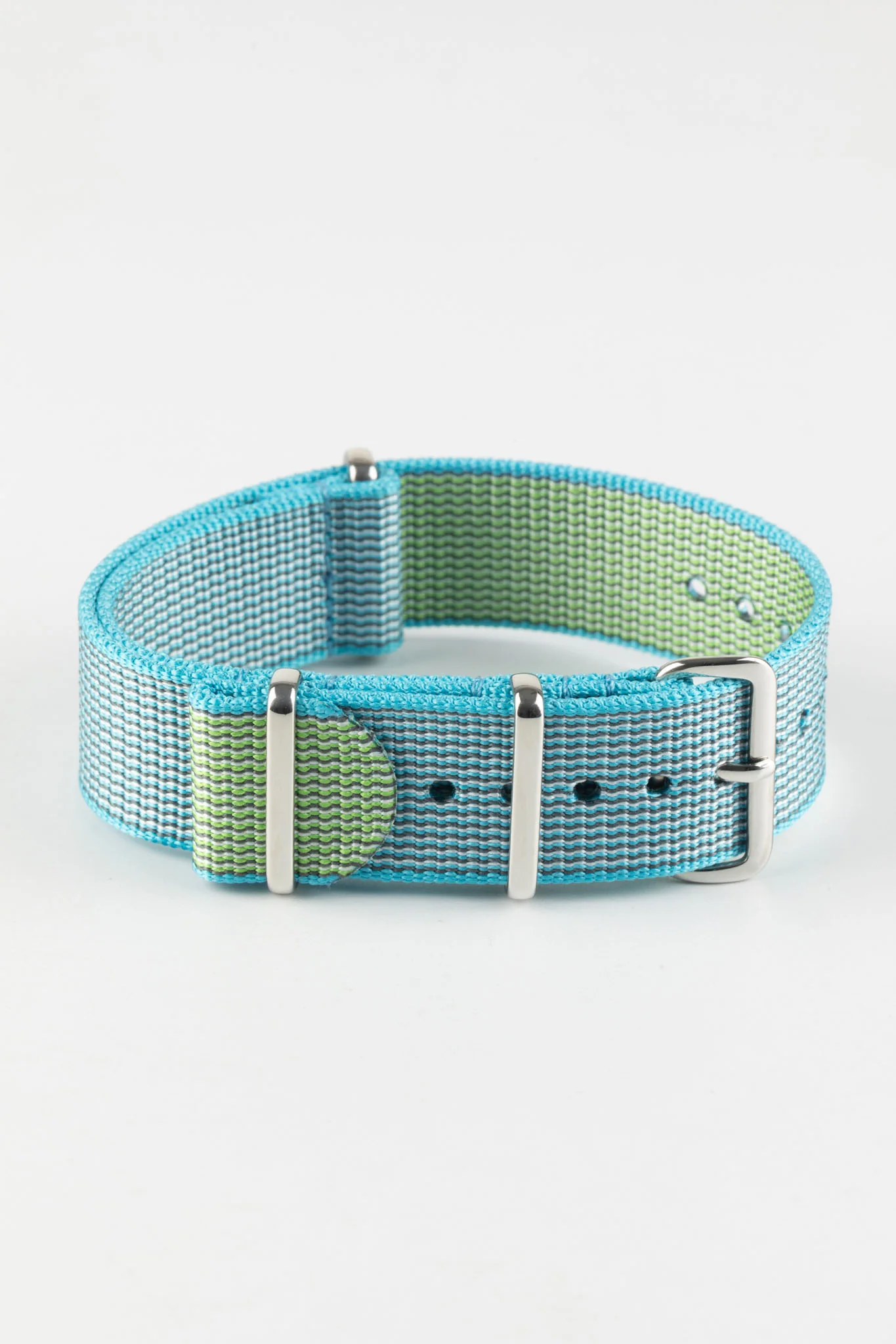 Nylon Watch Strap in SKY BLUE with Polished Buckle and Keepers - Image 3