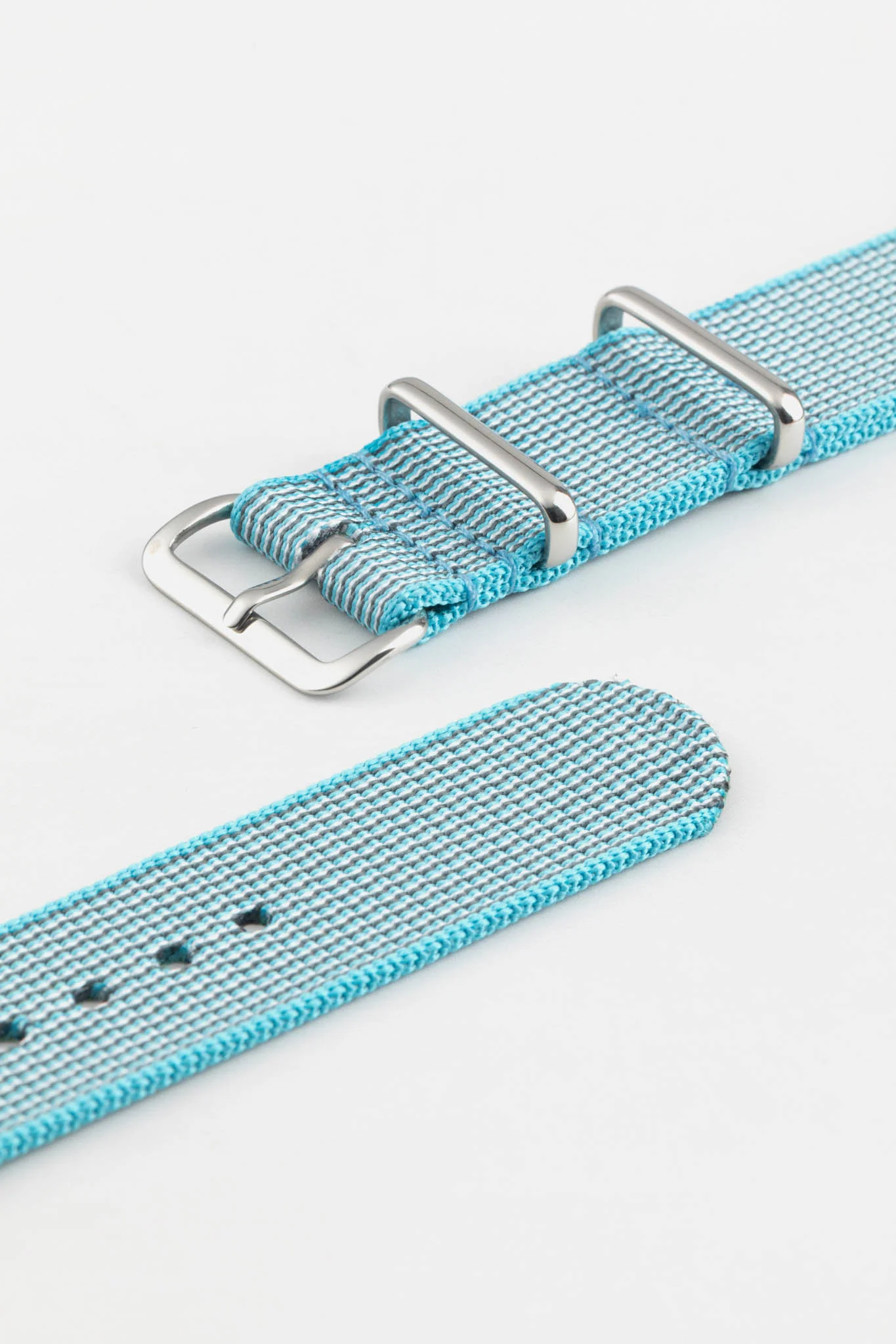 Nylon Watch Strap in SKY BLUE with Polished Buckle and Keepers - Image 5