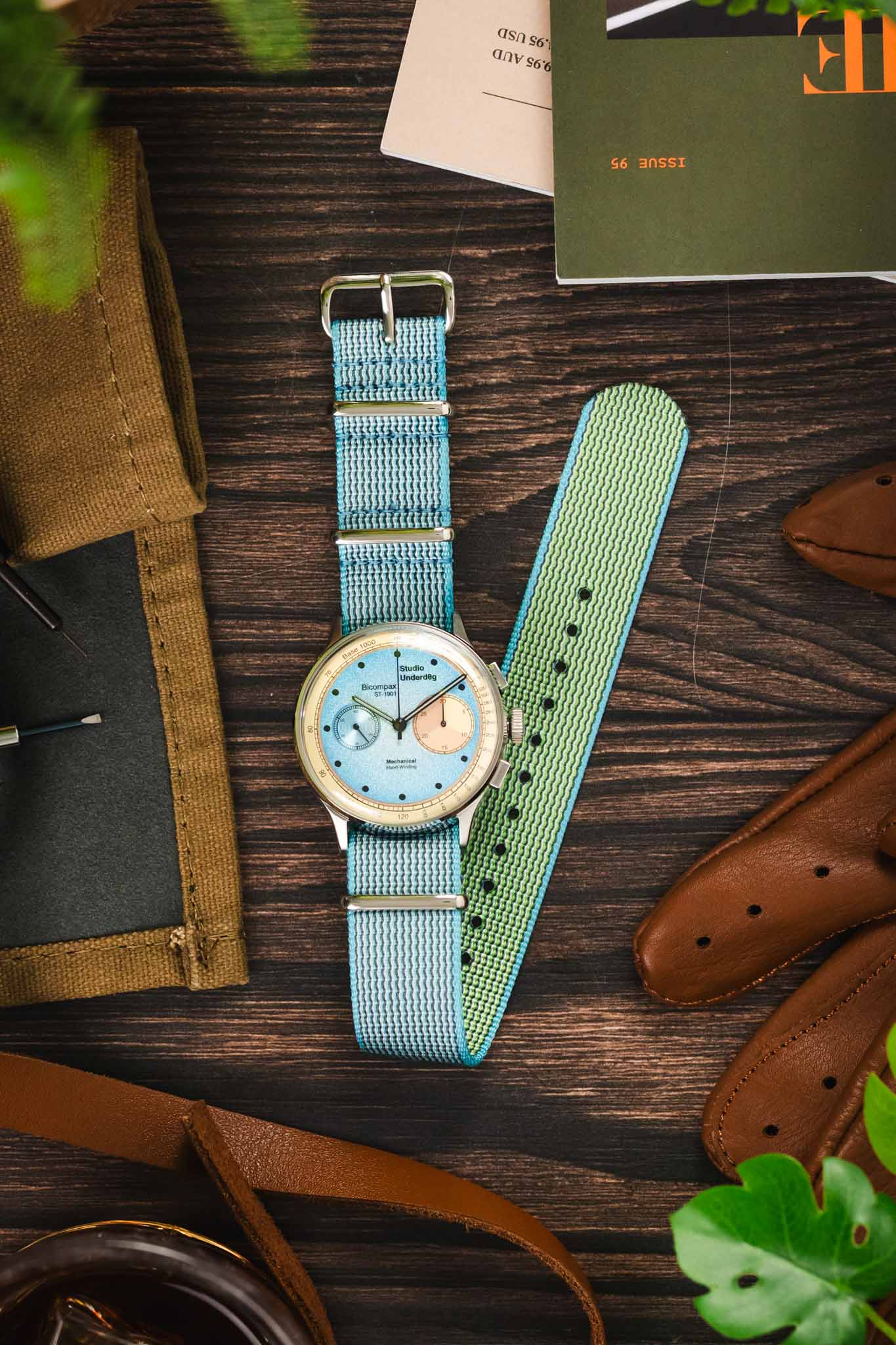 Nylon Watch Strap in SKY BLUE with Polished Buckle and Keepers - Image 6