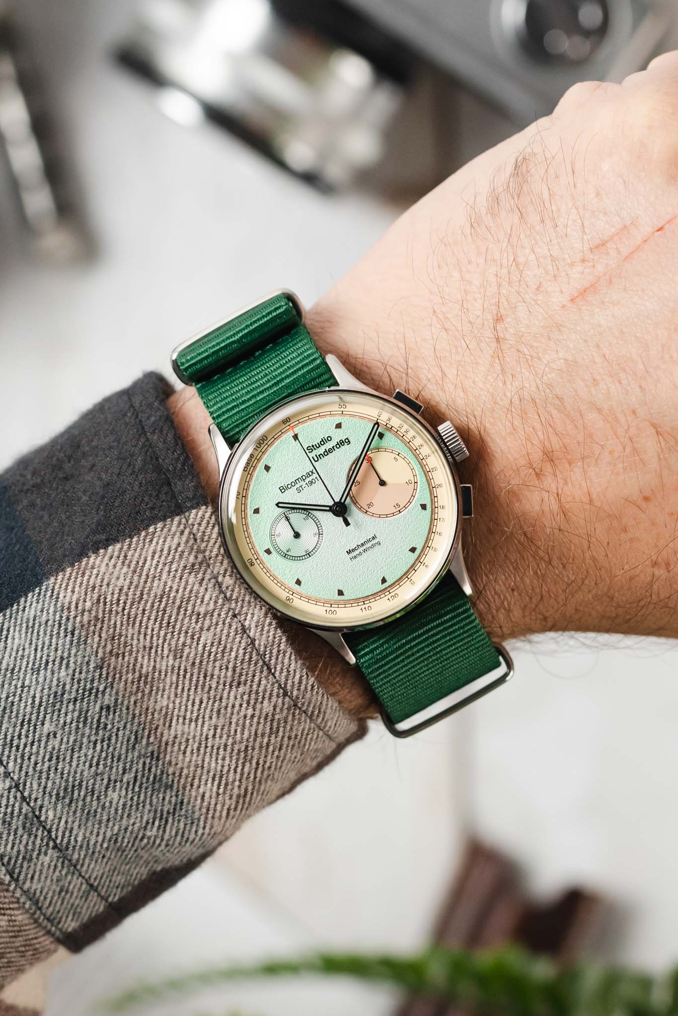 Nylon Watch Strap in EMERALD GREEN with Polished Buckle and Keepers - Image 2