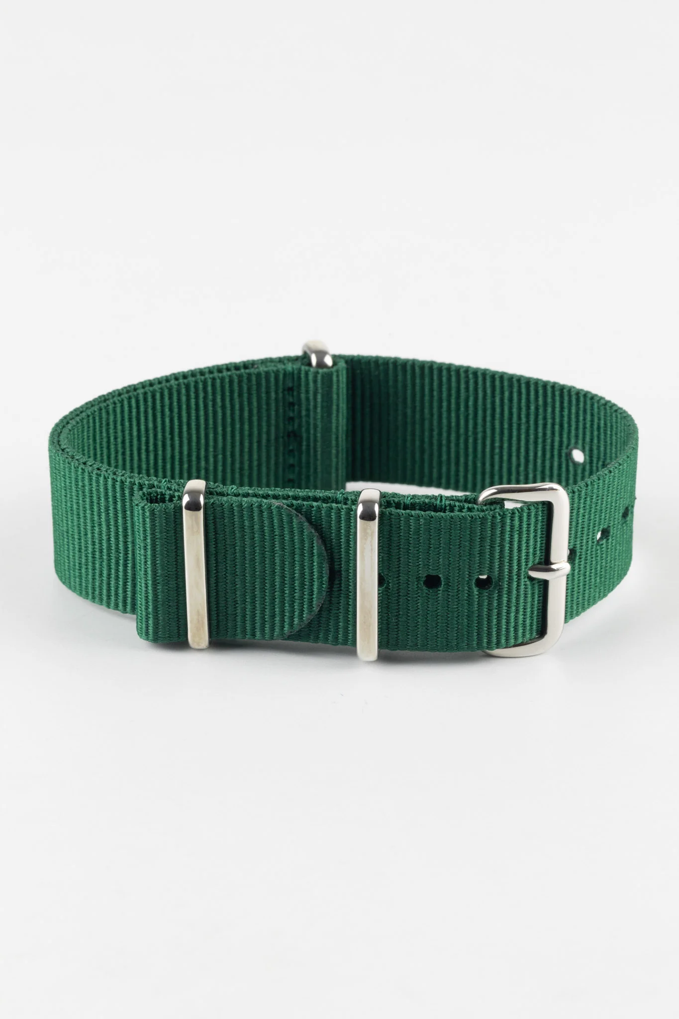 Nylon Watch Strap in EMERALD GREEN with Polished Buckle and Keepers - Image 3