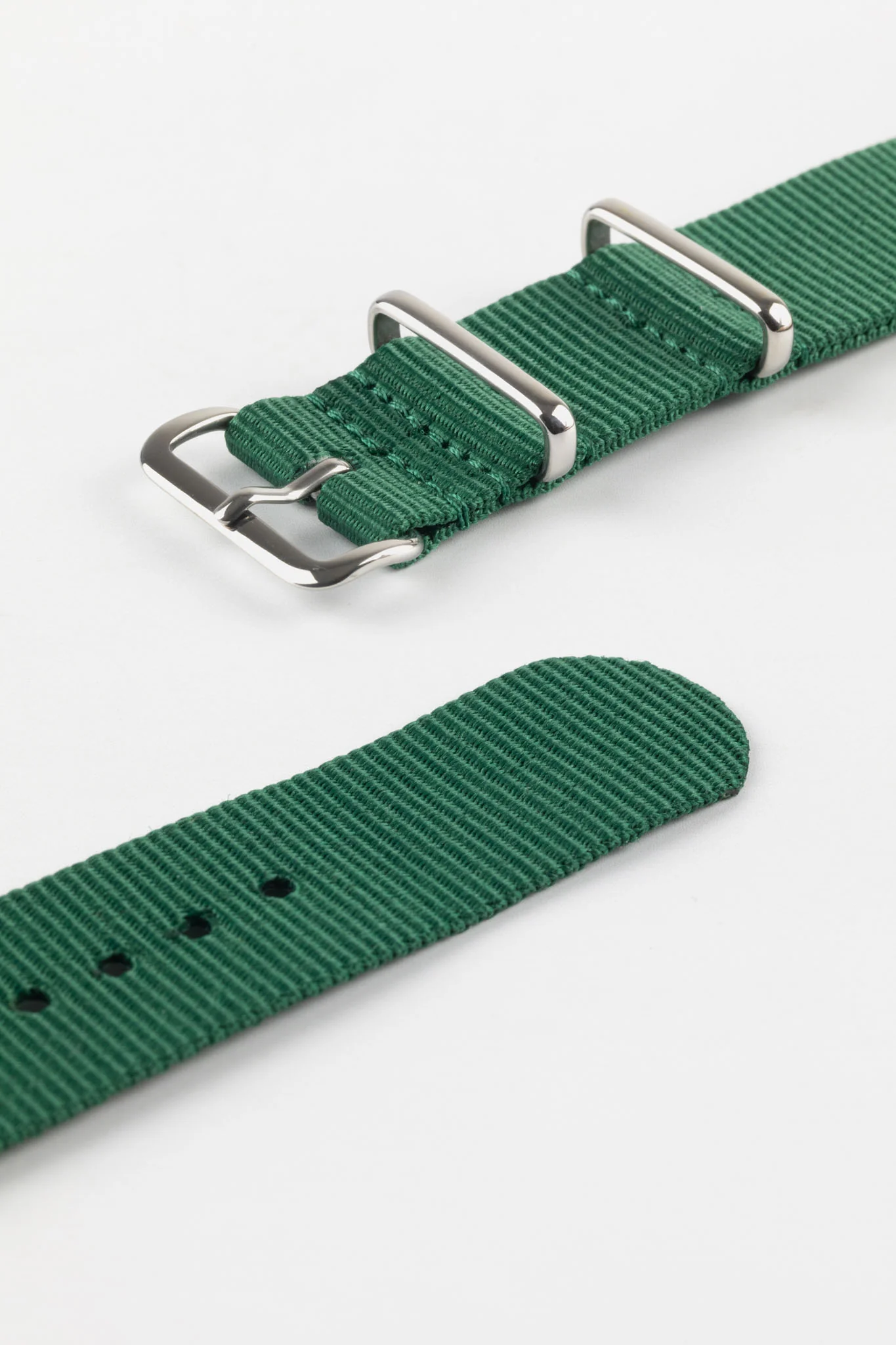 Nylon Watch Strap in EMERALD GREEN with Polished Buckle and Keepers - Image 5