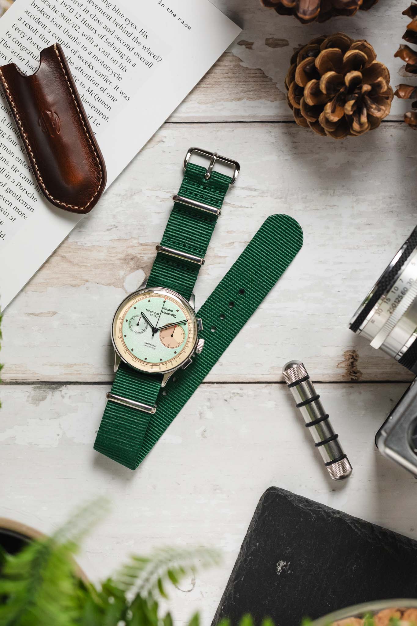 Nylon Watch Strap in EMERALD GREEN with Polished Buckle and Keepers - Image 6