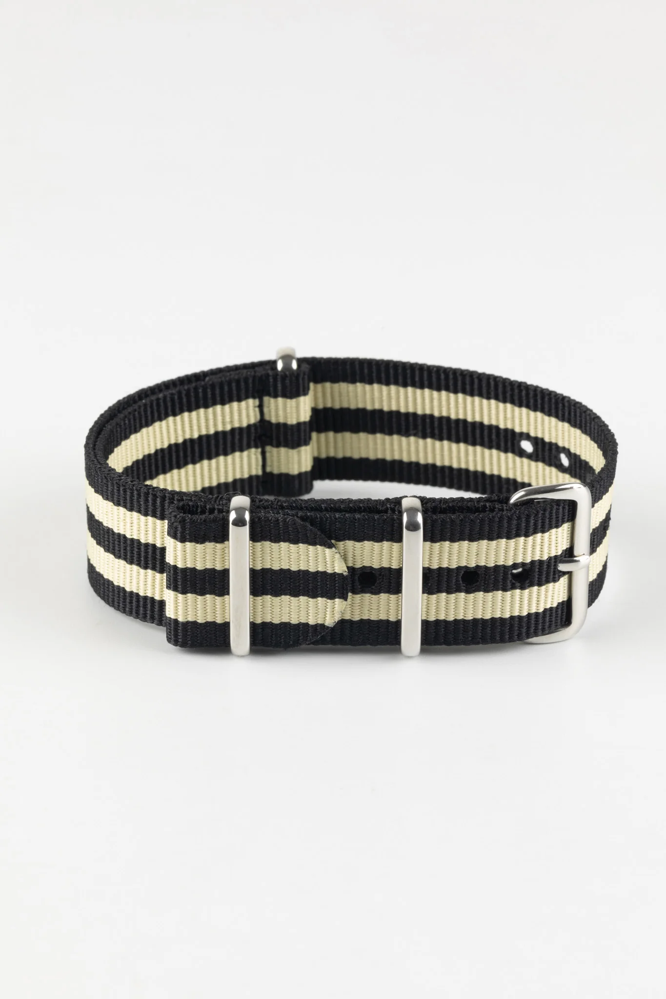 Nylon Watch Strap in BLACK with BEIGE Stripes - Image 3