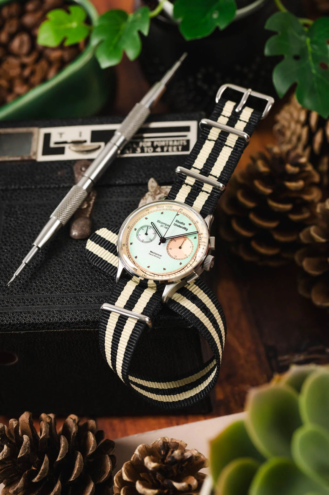Nylon Watch Strap in BLACK with BEIGE Stripes - Image 4