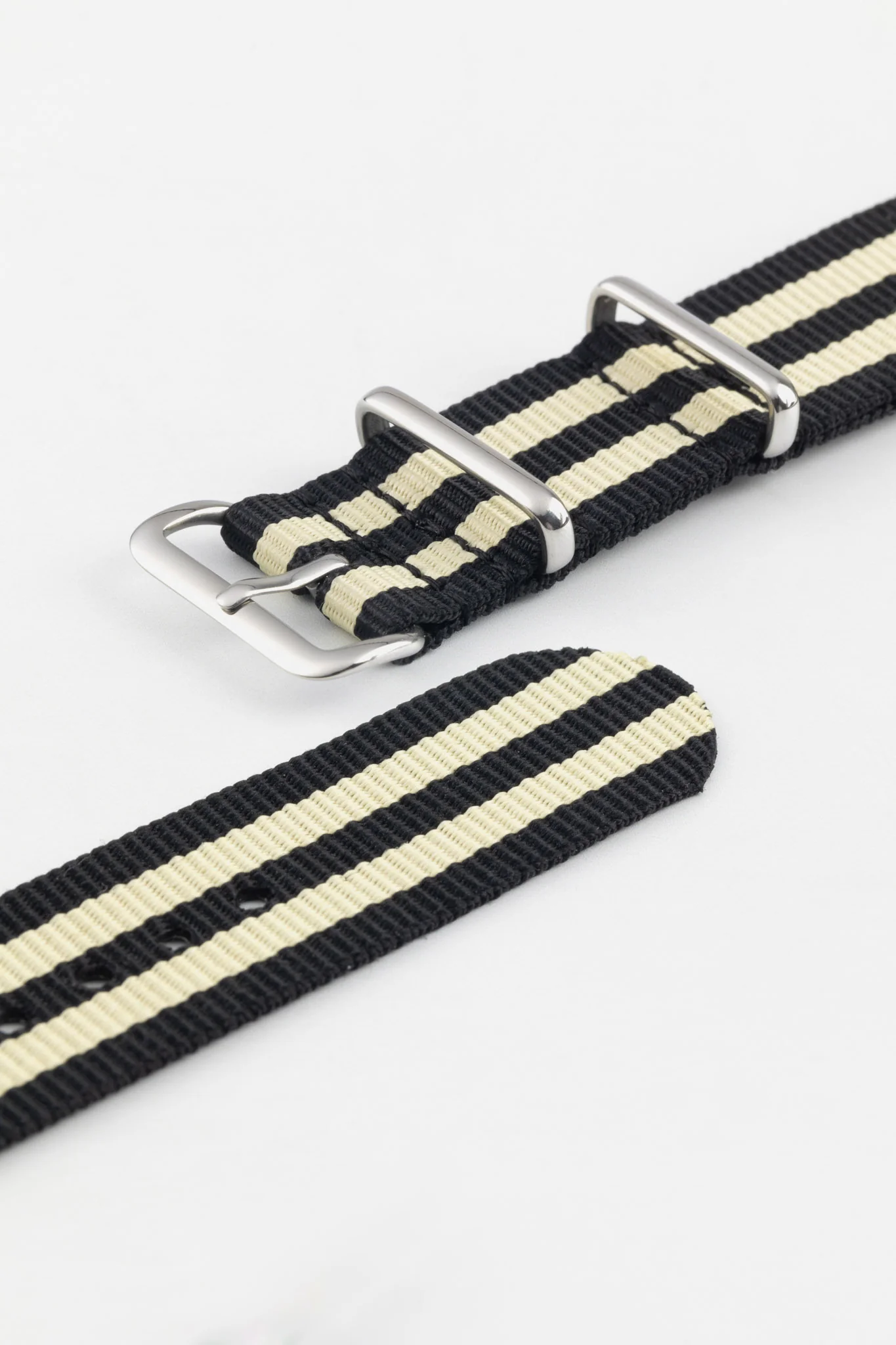 Nylon Watch Strap in BLACK with BEIGE Stripes - Image 5