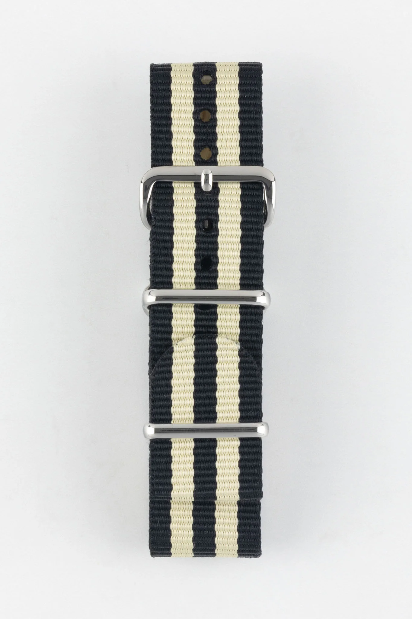 Nylon Watch Strap in BLACK with BEIGE Stripes - Image 7