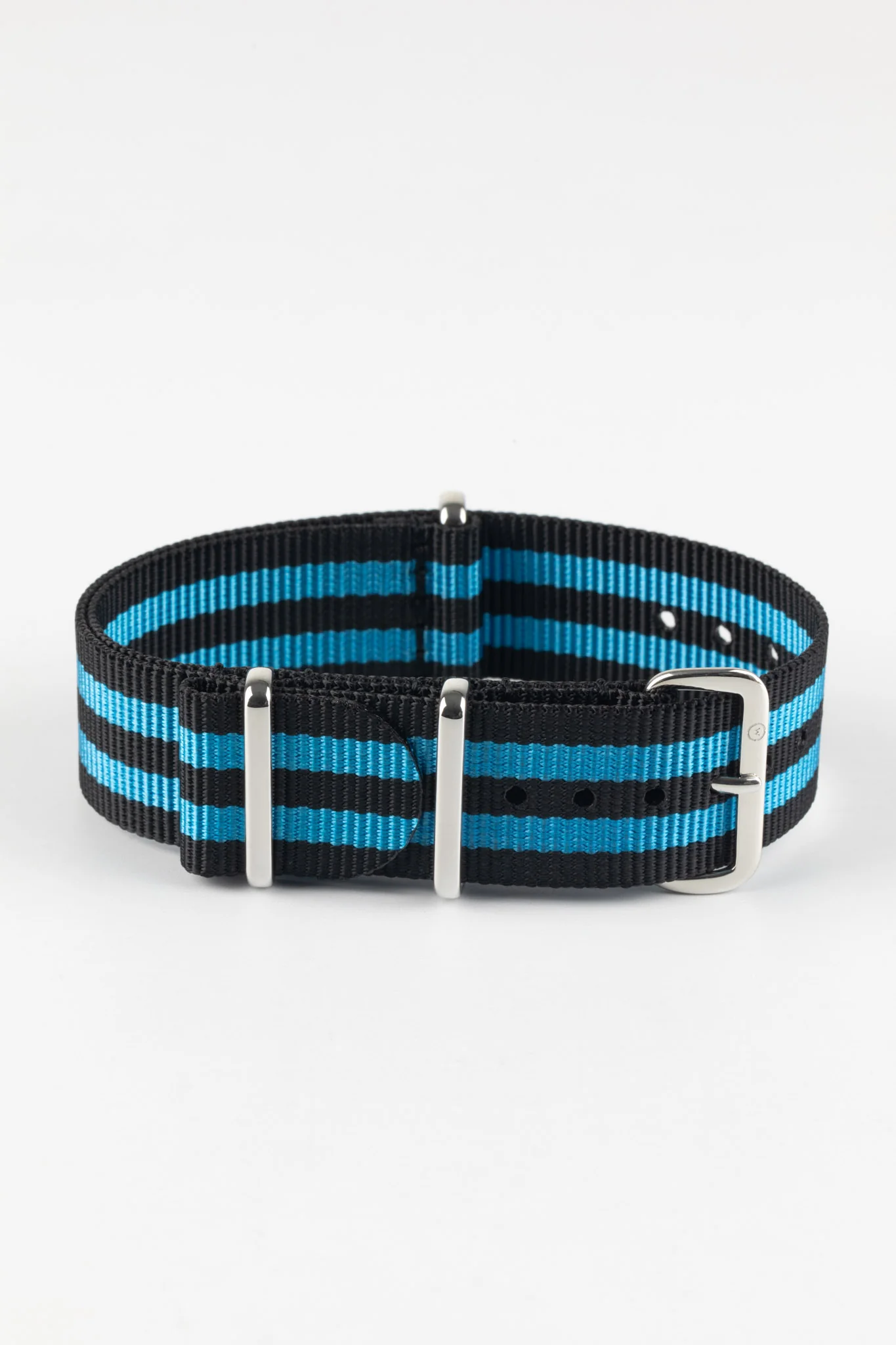 Nylon Watch Strap in BLACK with BLUE Stripes - Image 3