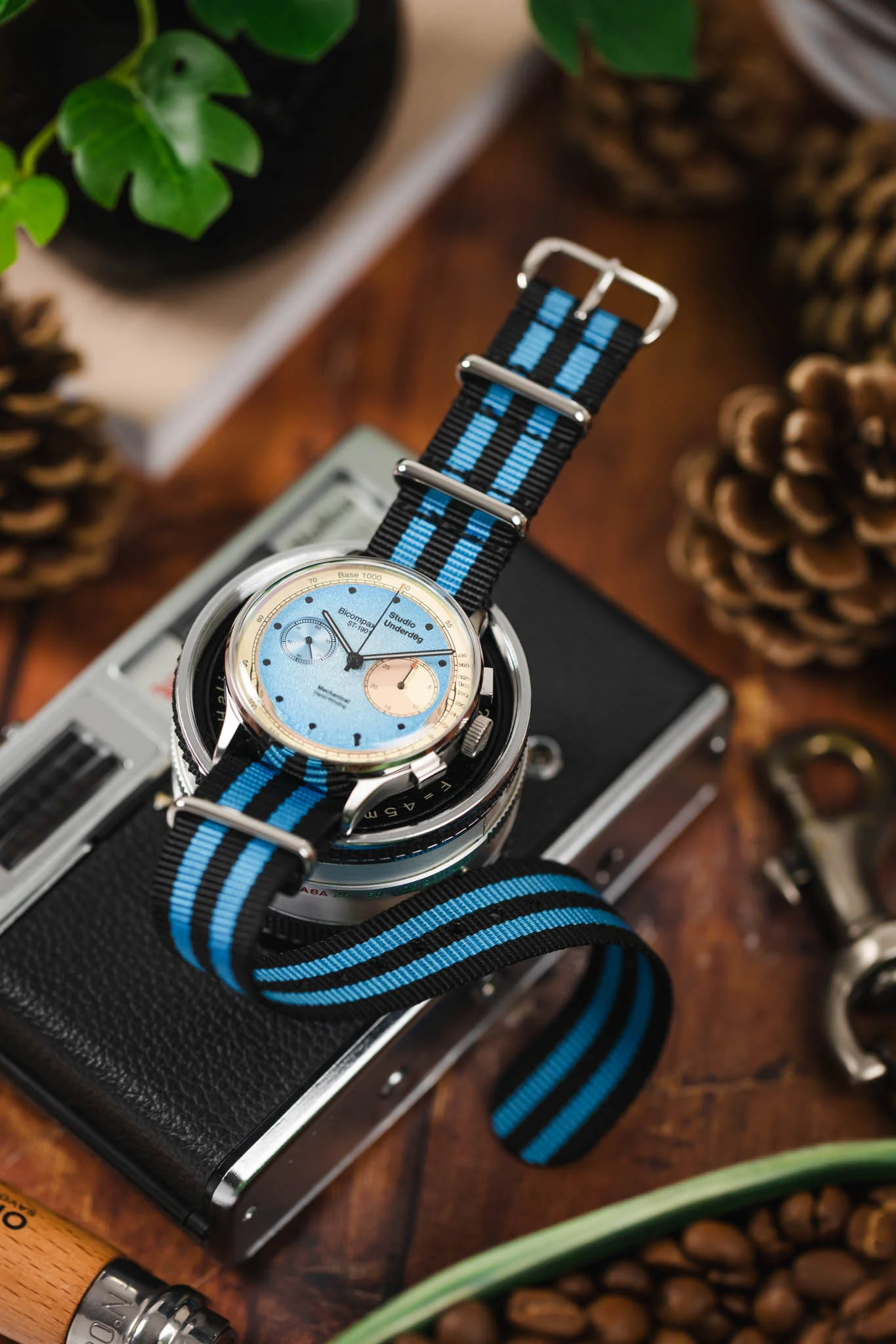 Nylon Watch Strap in BLACK with BLUE Stripes - Image 4