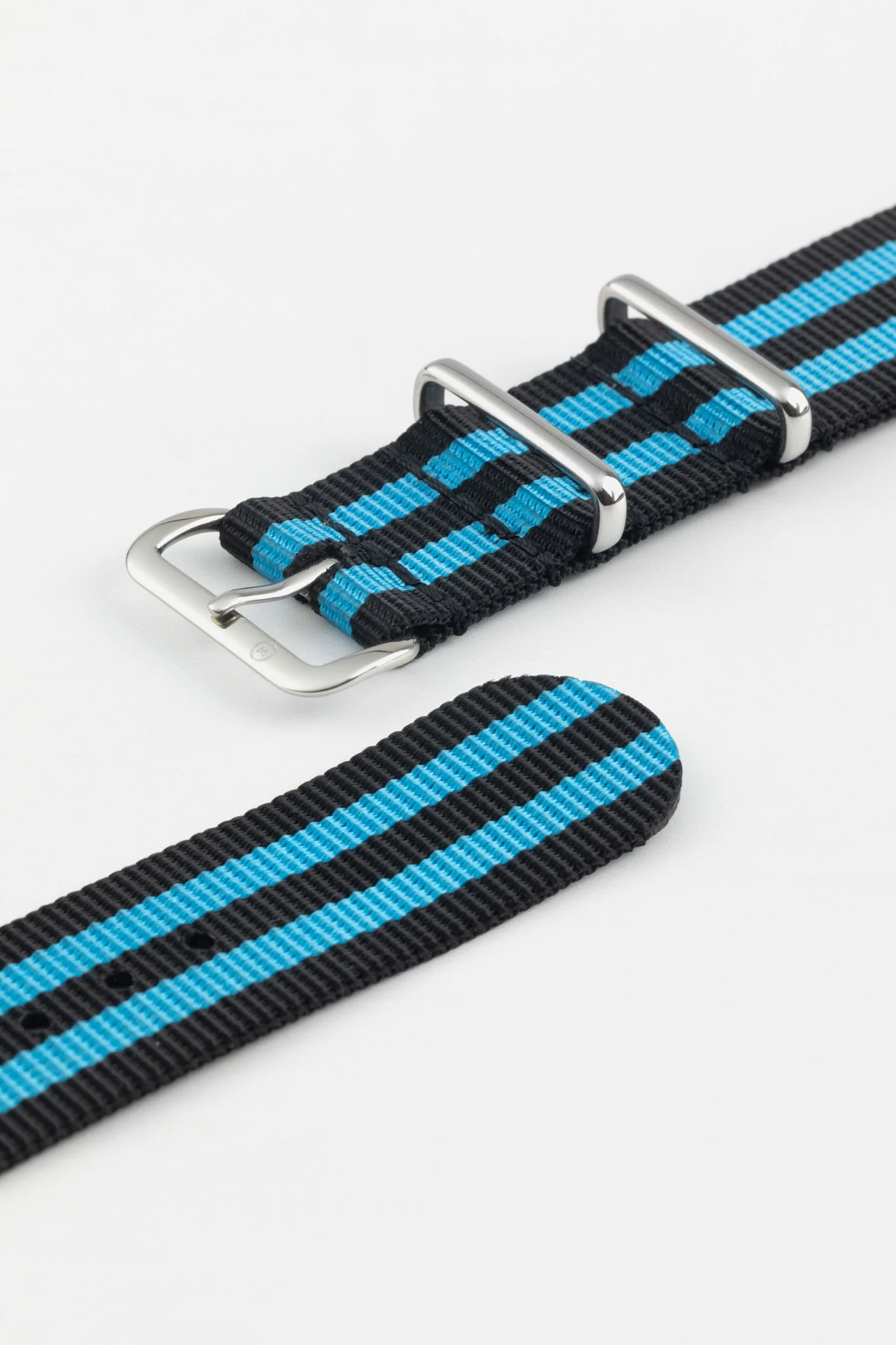 Nylon Watch Strap in BLACK with BLUE Stripes - Image 5