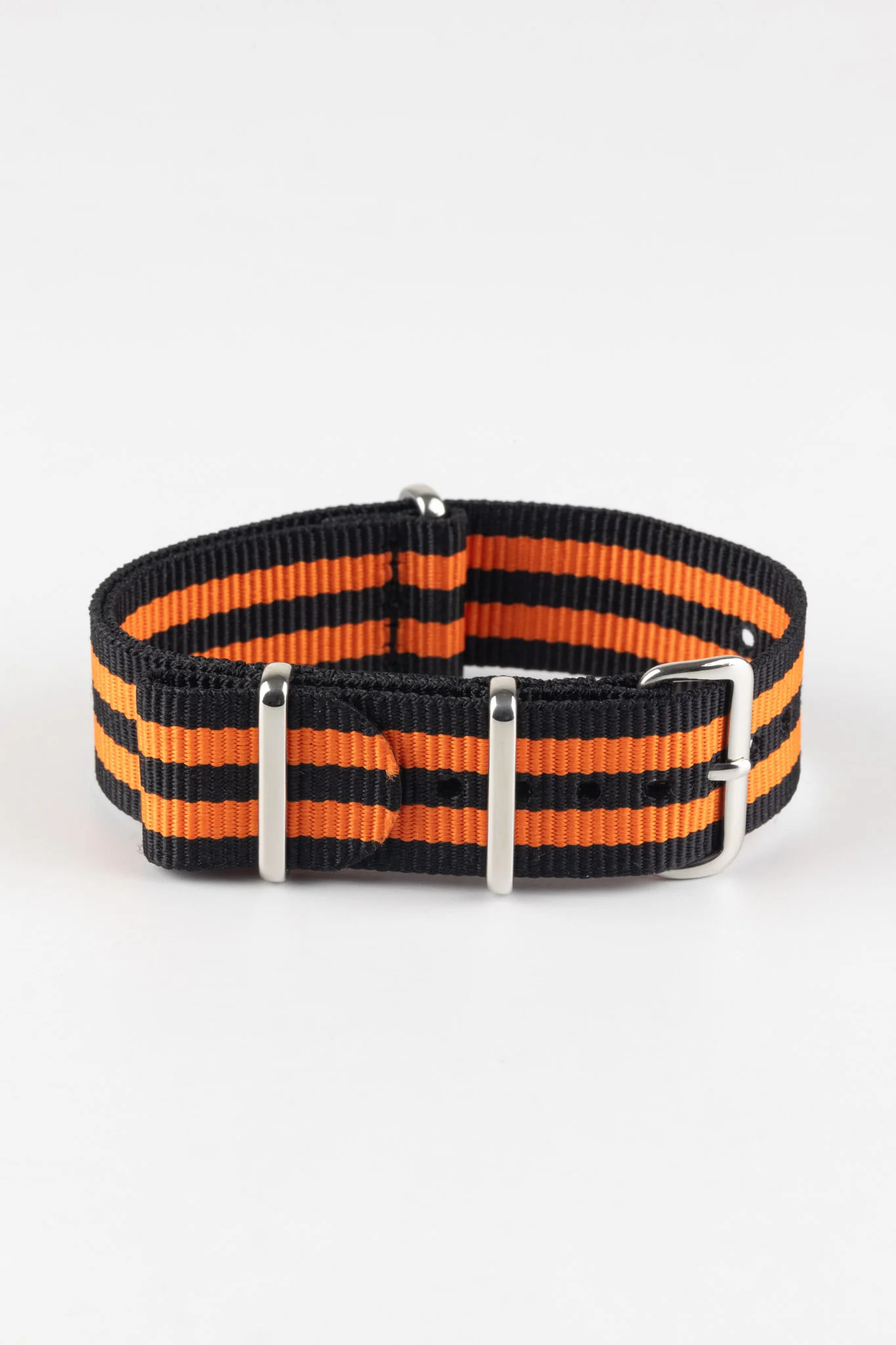 Nylon Watch Strap in BLACK with Double ORANGE Stripes - Image 3