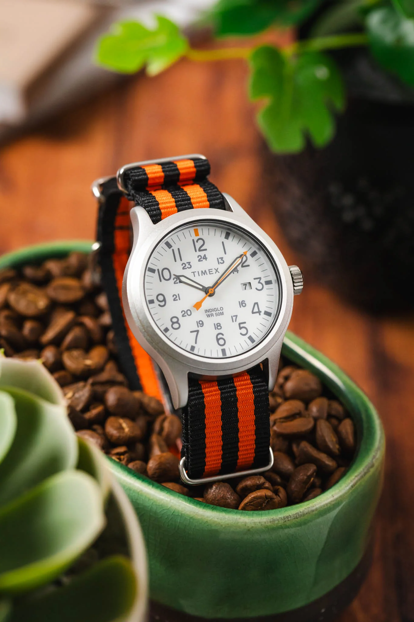 Nylon Watch Strap in BLACK with Double ORANGE Stripes - Image 4